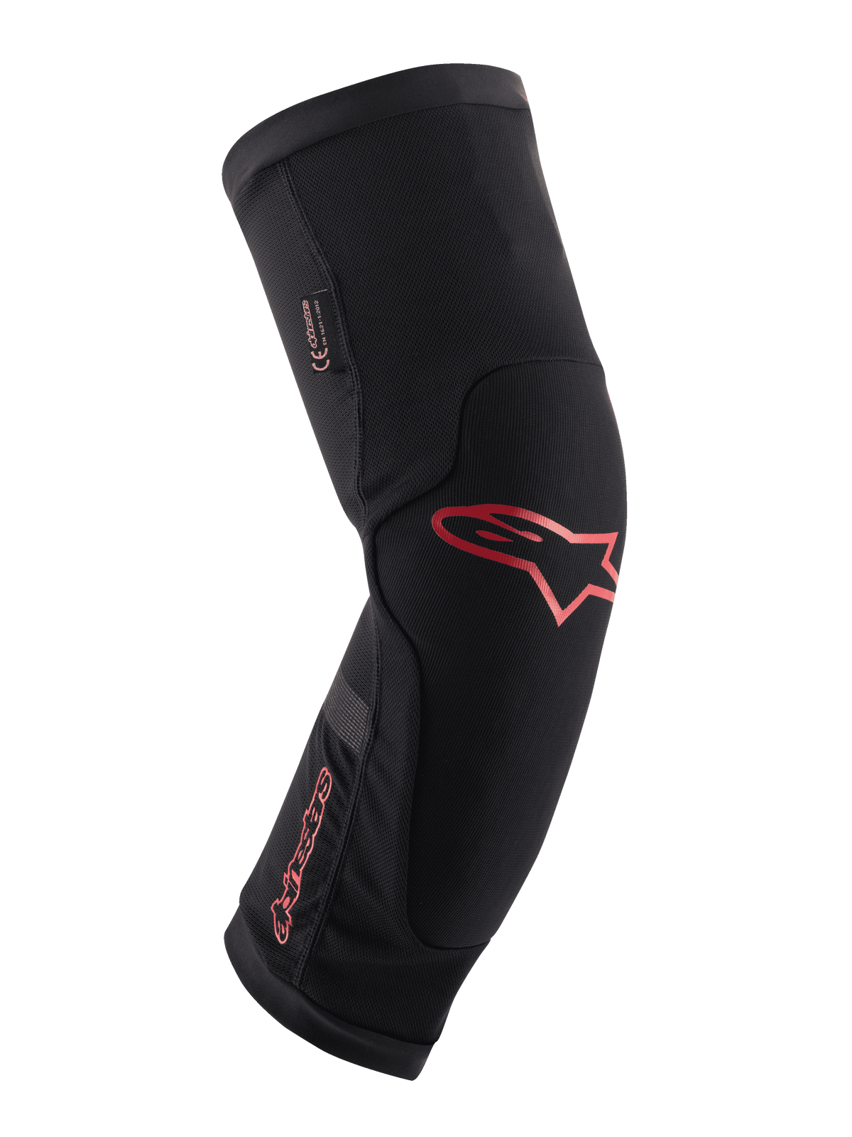 Alpinestars Paragon Plus Knieschützer, Schwarz mit rotem Alpinestars-Logo und Wortmarke, ergonomisches Slip-on-Design, atmungsaktives Mesh-Gewebe mit verstärkten Einsätzen, Mountainbike-Schutzausrüstung