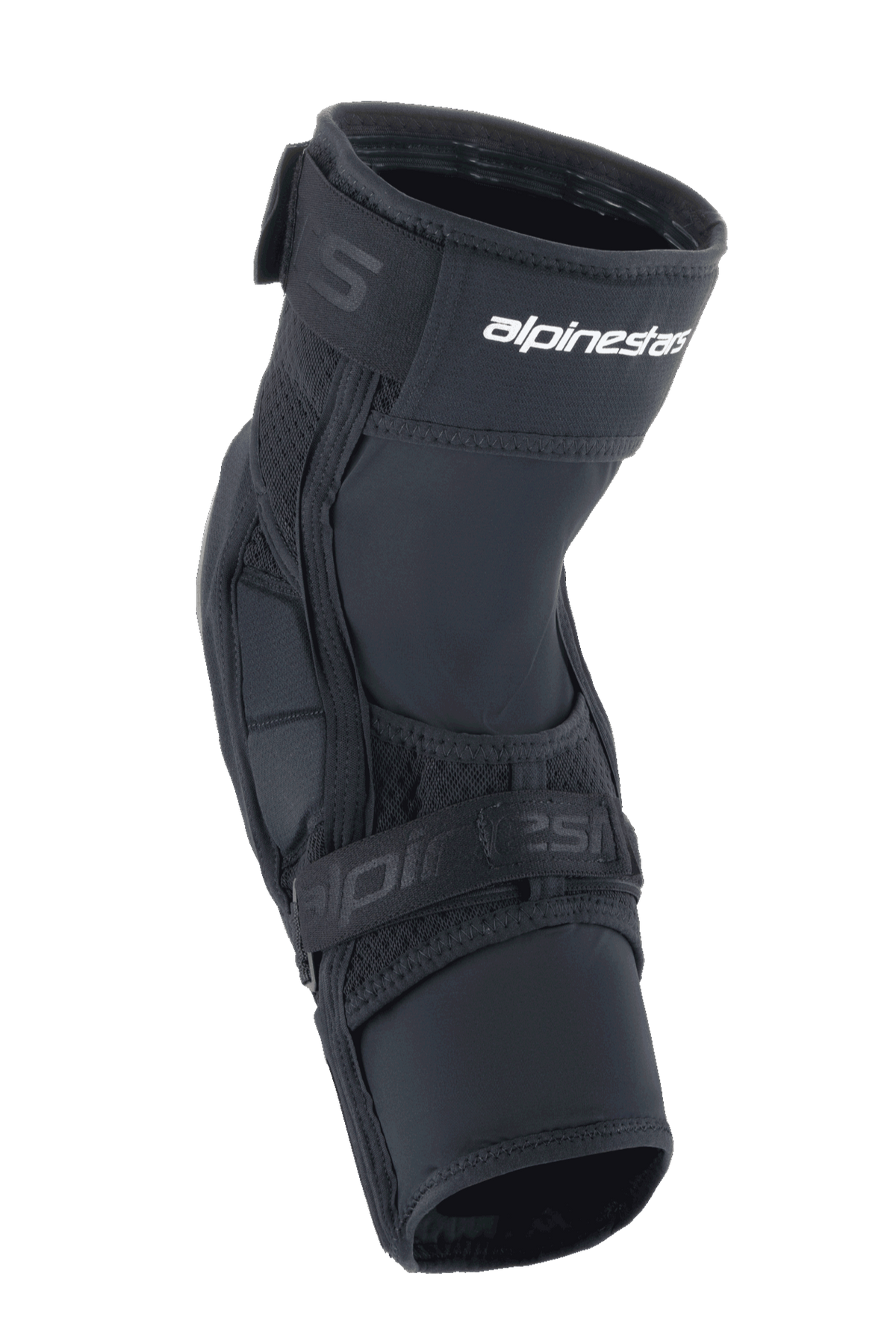 Alpinestars A-Impact Plasma Elite Shield Knieprotektoren, MTB-Schutzausrüstung, Schwarz mit weißem Logo, mit vorgeformtem ergonomischem Design, Doppel-Gurtverschlusssystem und atmungsaktiven Mesh-Einsätzen für Mountainbiking.
