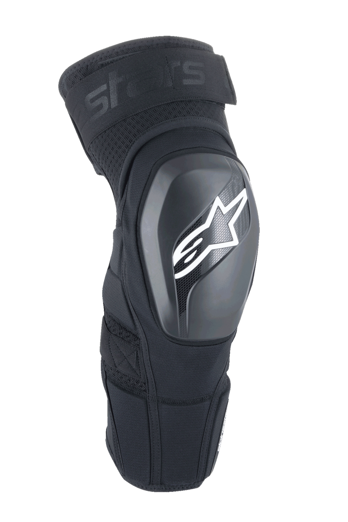 Alpinestars A-Impact Plasma Elite Shield Knieschützer, Schwarz mit weißem Stern-Logo, harte TPU-Außenschale, Mesh-Gewebe mit verstellbarem oberen Gurt, vorgeformtes ergonomisches Design, MTB- und Offroad-Schutz