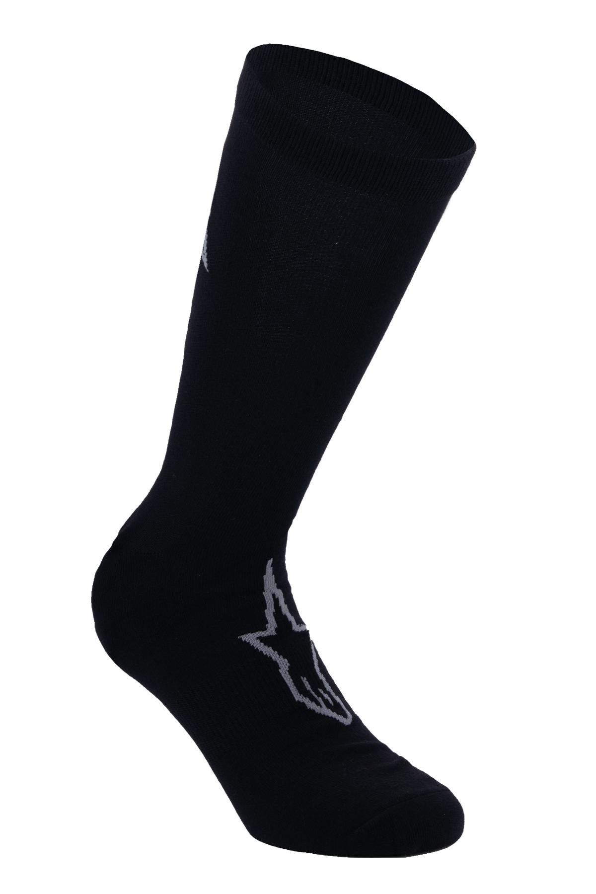 Alpinestars A-Dura Thermo-Socken, schwarze Radsocken mit grauem Astars-Logo, wadenlang mit geripptem Bund, glattes Thermo-Stretchmaterial für winterliches Mountainbiken