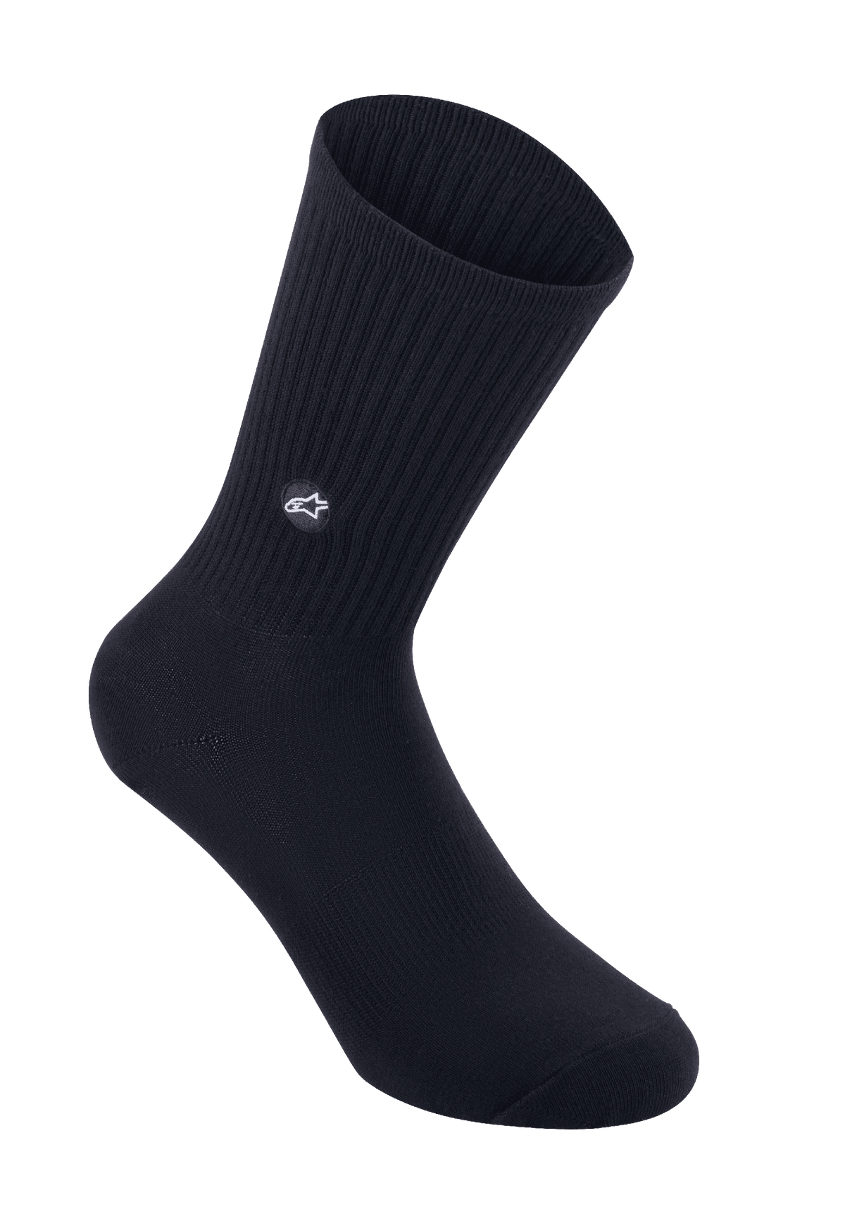 Alpinestars Alps Crew Socken, Radsport-Socken, Schwarz, gerippte Wadenpartie mit besticktem Stern-Logo-Aufnäher, klassischer Crew-Stil für MTB und Rennradfahren
