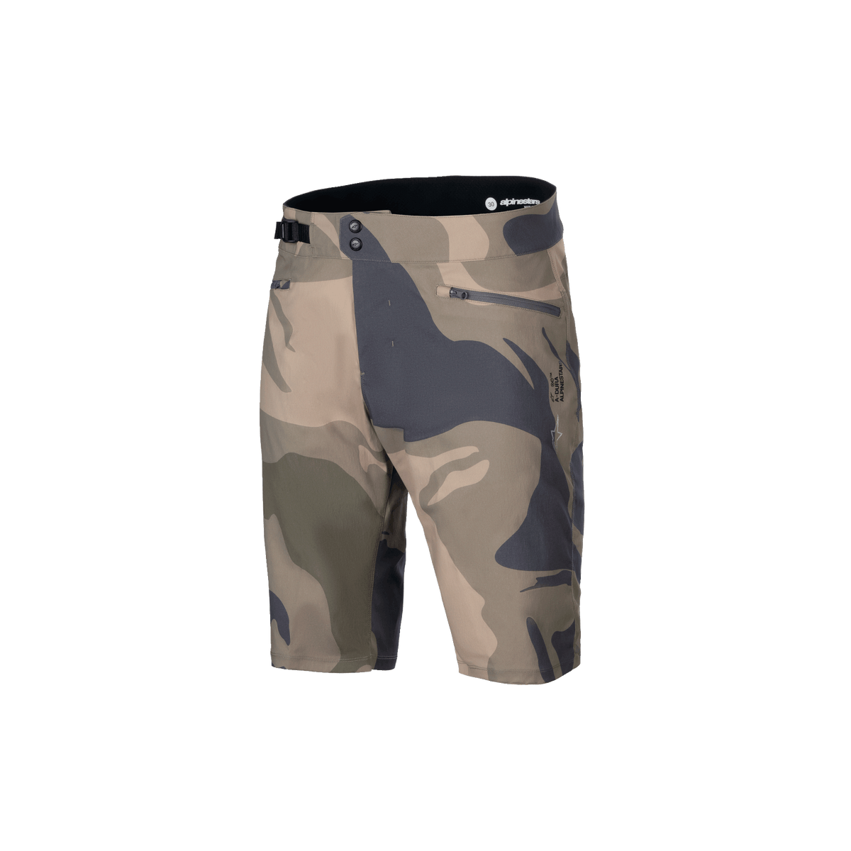 Alpinestars A-Dura Camo Liner Shorts, MTB-Shorts für Herren, Tarnfarben und Braun, strapazierfähiges 2-Wege-Stretchmaterial mit Reißverschlusstaschen mit Mesh-Futter