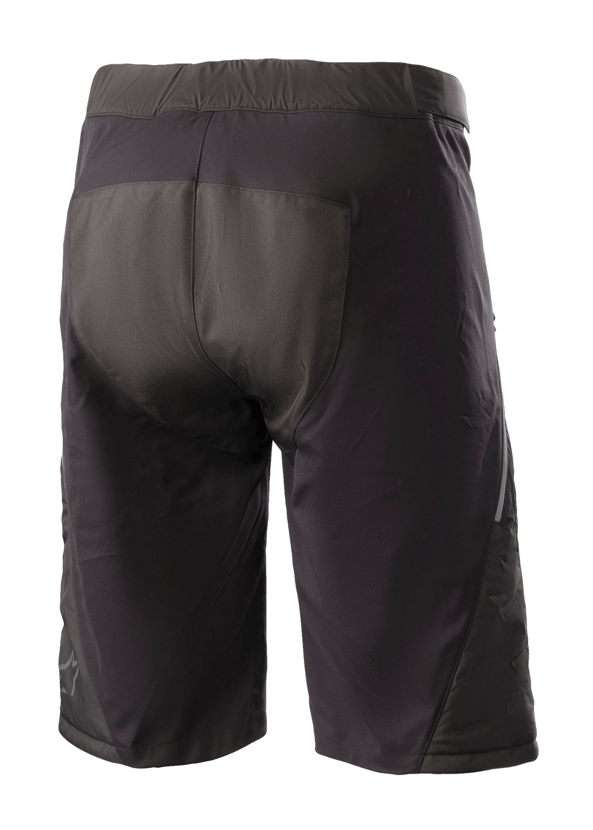 Alpinestars Denali 2 Shorts, Mountainbike-Shorts, Schwarz Grisaille, Rückansicht mit verstärktem Gesäßbereich und wasserabweisender Textilkonstruktion für Offroad-Fahrten