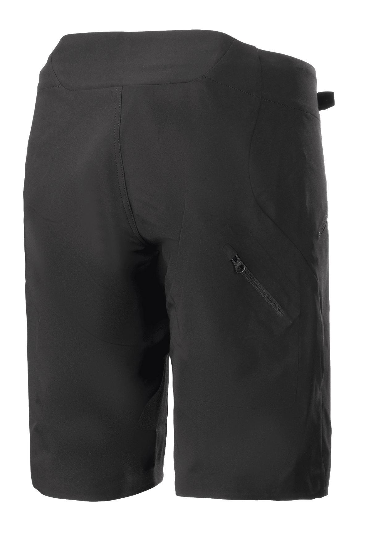 Alpinestars Stella Drop Algorithm Shorts für Damen, Schwarz, Mountainbike-Shorts, Rückansicht mit technischen Einsätzen und diagonaler Reißverschlusstasche am rechten Bein, leichtes und strapazierfähiges Design für den Offroad-Radsport