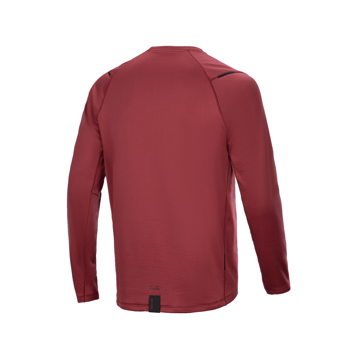 Alpinestars A-Dura Thermal Jersey, Long Sleeve Cycling Jersey, Burgundy, back view showing extended drop tail for coverage, textured insulated thermal fabric, minimalist branding at the hem