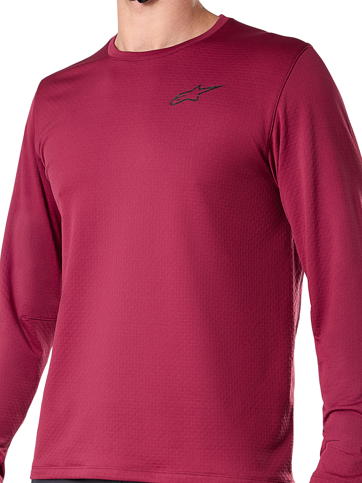 Alpinestars A-Dura Thermal Jersey, Long Sleeve Cycling Jersey, Burgundy, featuring a small black logo on the chest, textured thermal fabric, regular fit for mountain biking