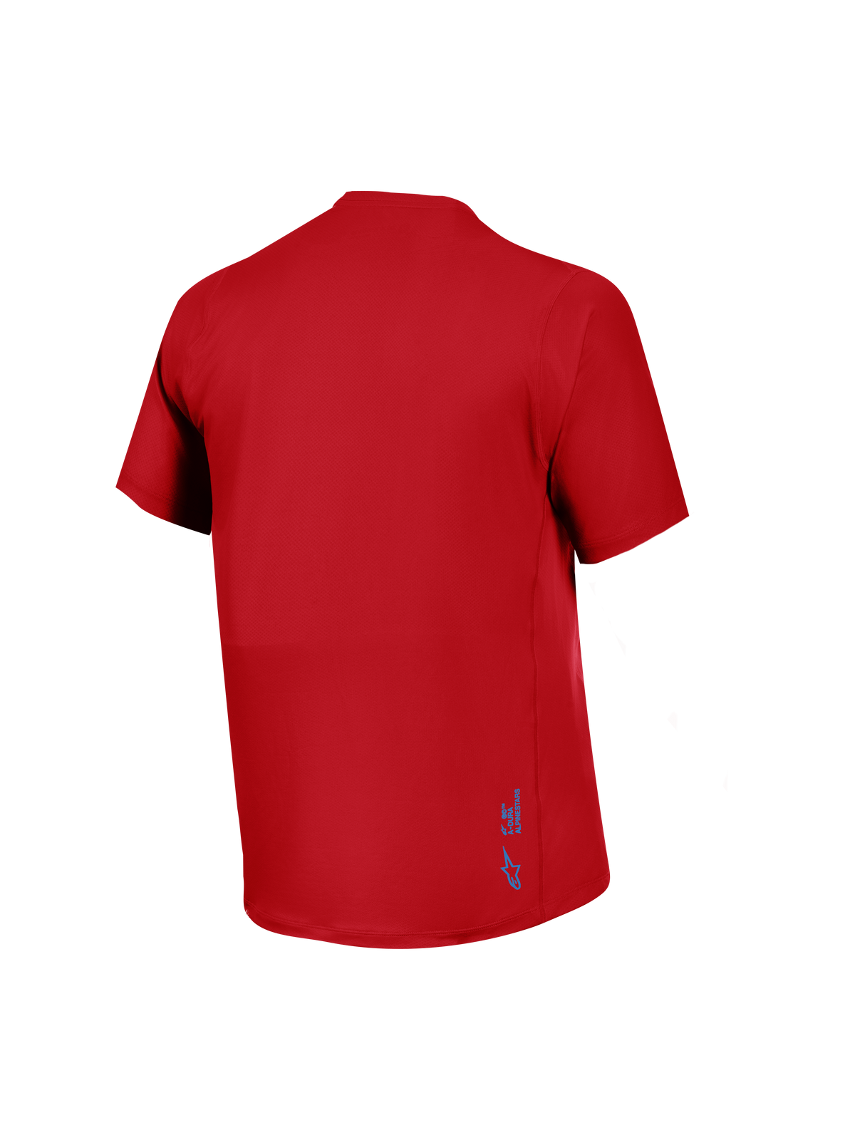 Red A-Dura Ride Short Sleeve Jersey back view, featuring breathable jacquard fabric and small blue Alpinestars logo.