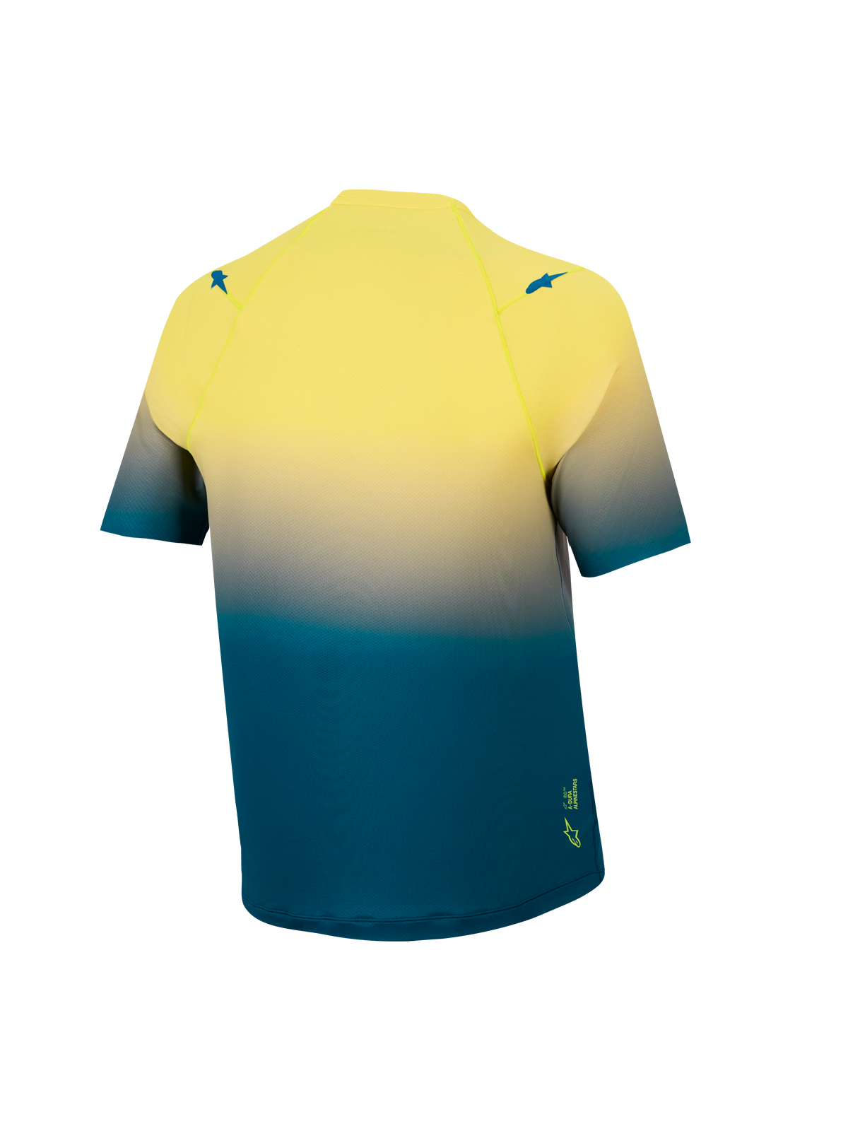 A-Dura ASTARS 2.0 Jersey, Rückansicht mit blau-gelbem Fluo-Farbverlauf, Kurzarm-MTB-Top mit Performance-Stretch.
