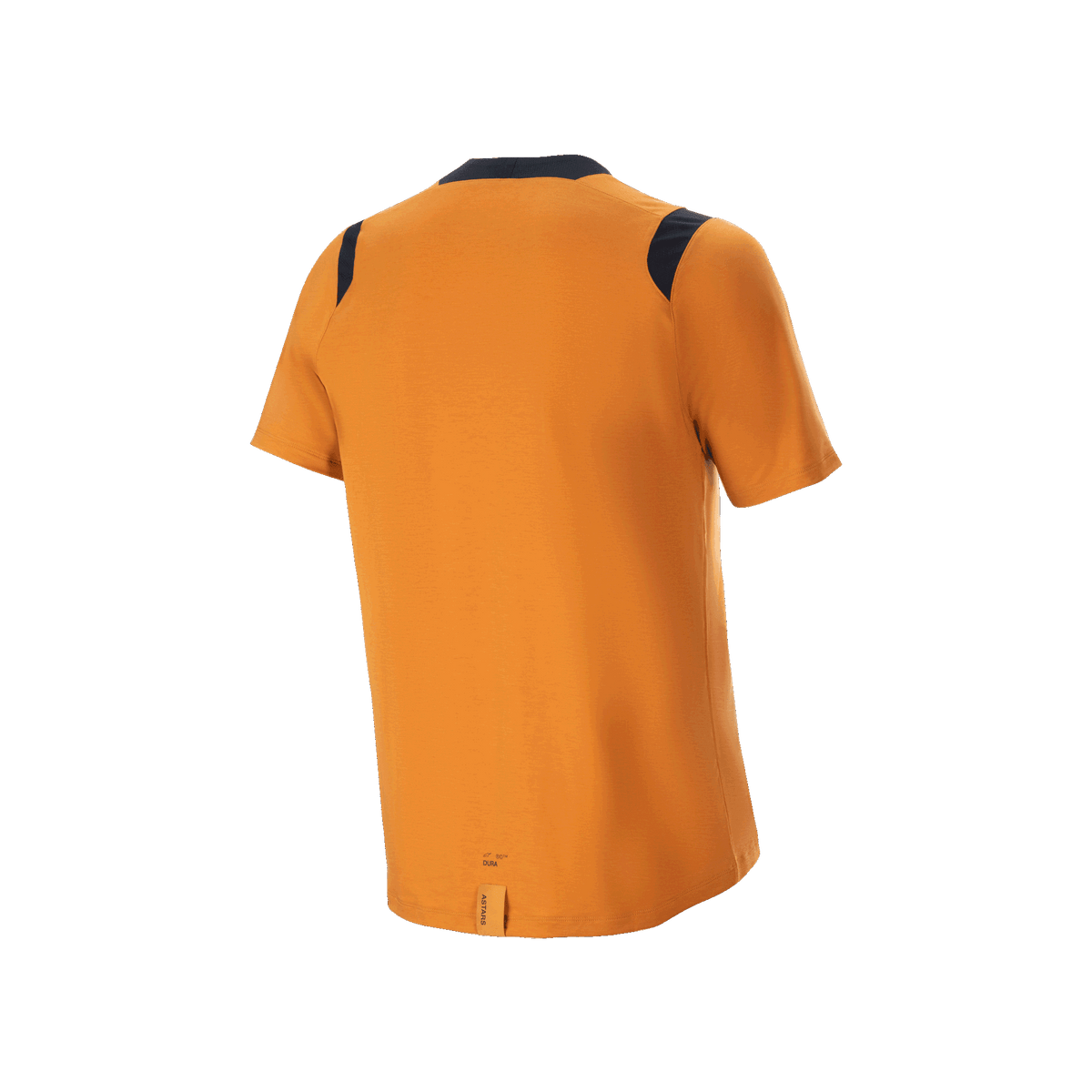 Alpinestars A-Dura Dri Wool Short Sleeve Jersey, Dark Gold, rear view featuring black mesh panels on shoulders and a longer drop tail, performance cycling apparel