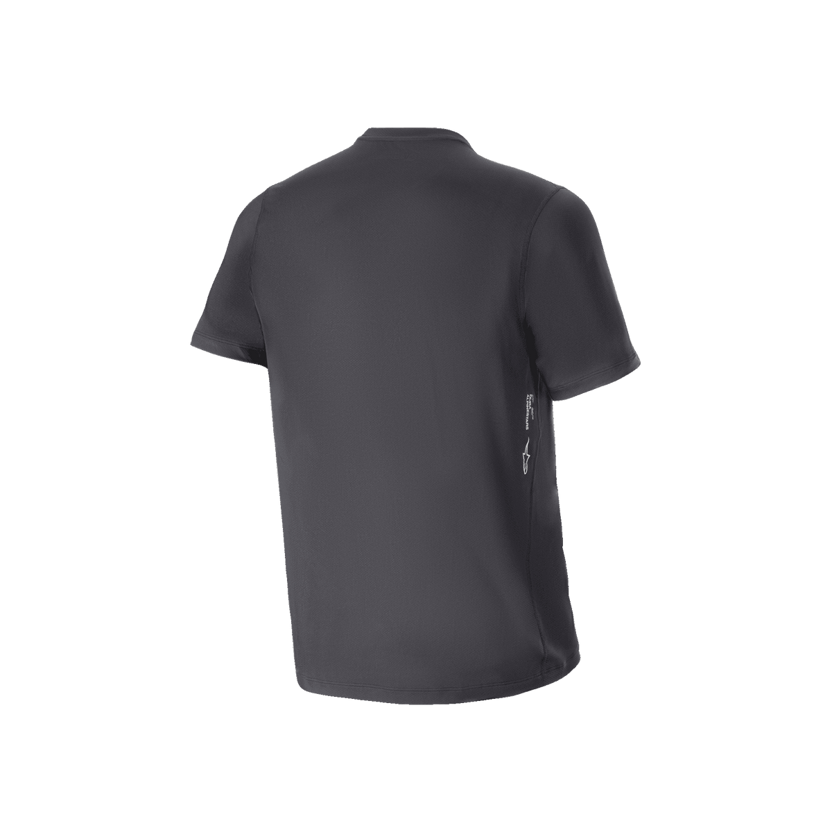 Alpinestars A-Dura Oscar Short Sleeve Jersey, MTB Cycling Jersey, Black, back view featuring small vertical white branding on the lower side, regular fit, technical performance apparel for off-road riding