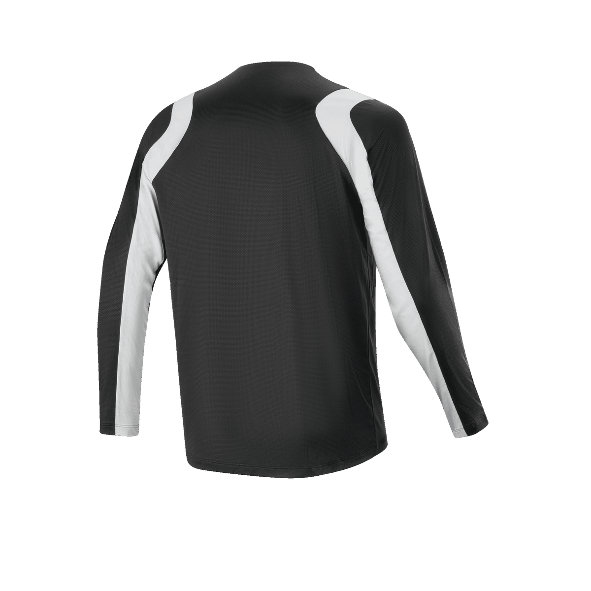 Alpinestars A-Supra Oscar Langarm-Trikot, Schwarz, Rückansicht, mit geschwungenen weißen Einsätzen an Schultern und Ärmeln, leichte und atmungsaktive MTB-Radsportbekleidung