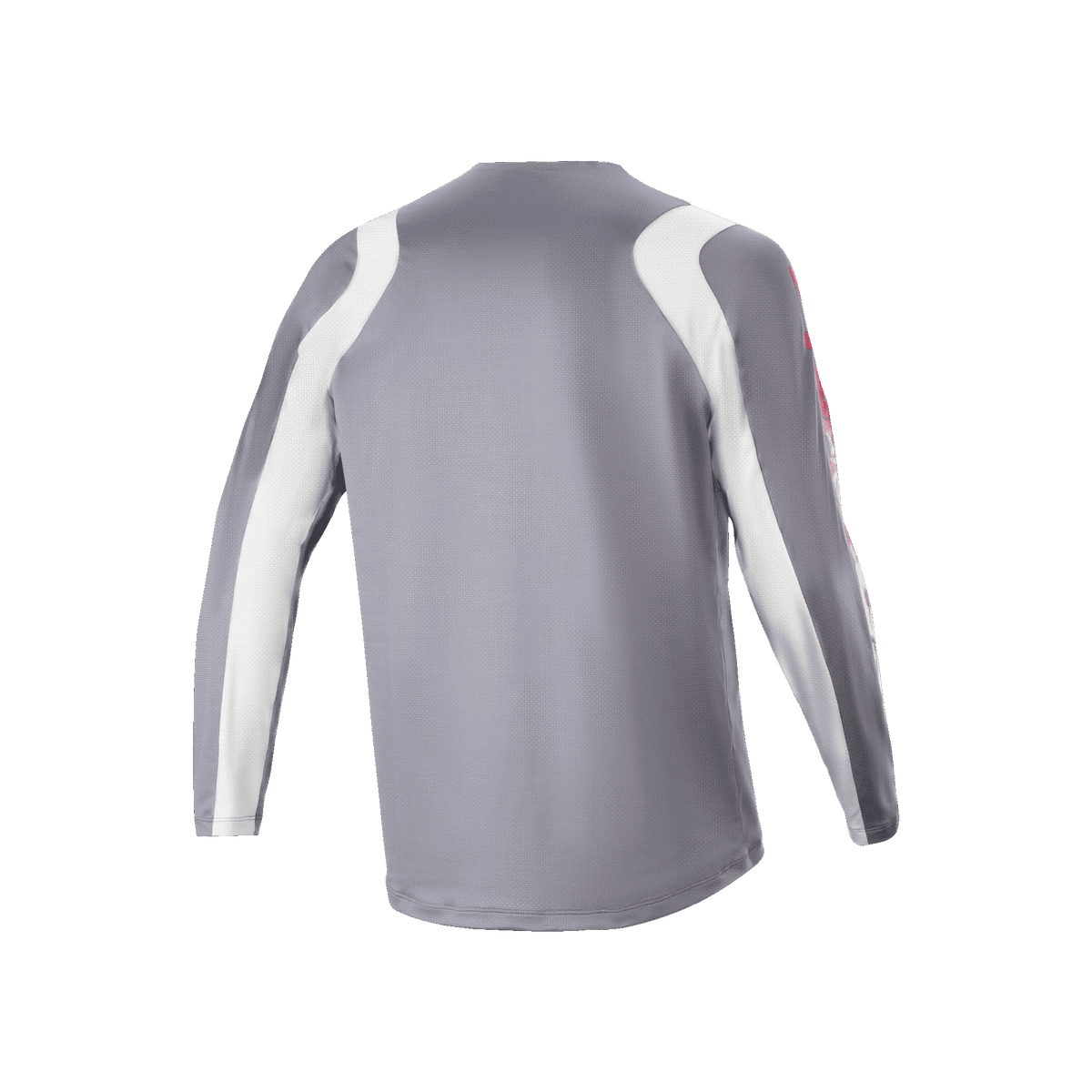 Alpinestars A-Supra Astar Langarmtrikot, Dunkelgrau und Weiß, Rückansicht mit belüfteter Mesh-Struktur und verlängertem Saum, Performance-Radsportbekleidung für MTB