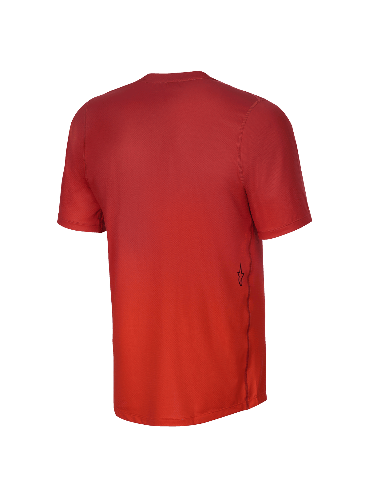 Alpinestars Youth A-Dura Rise Kurzarmtrikot, Rückansicht, Spicy Orange, Jacquard-Stoffstruktur, kleines schwarzes Astars-Logo an der Seite, verlängerter Rückensaum für Schutz beim Mountainbiken.