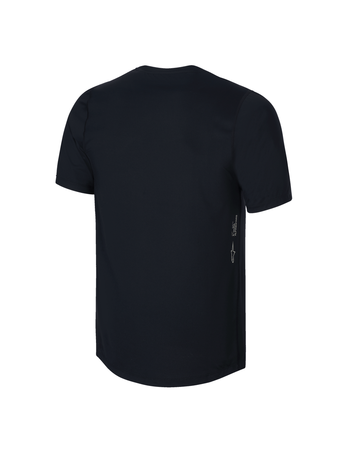 Alpinestars Youth A-Dura Short Sleeve Jersey, Black, rear view featuring vertical Astars logo and A-DURA branding on the side, performance moisture-wicking fabric for youth MTB, dropped tail design for coverage