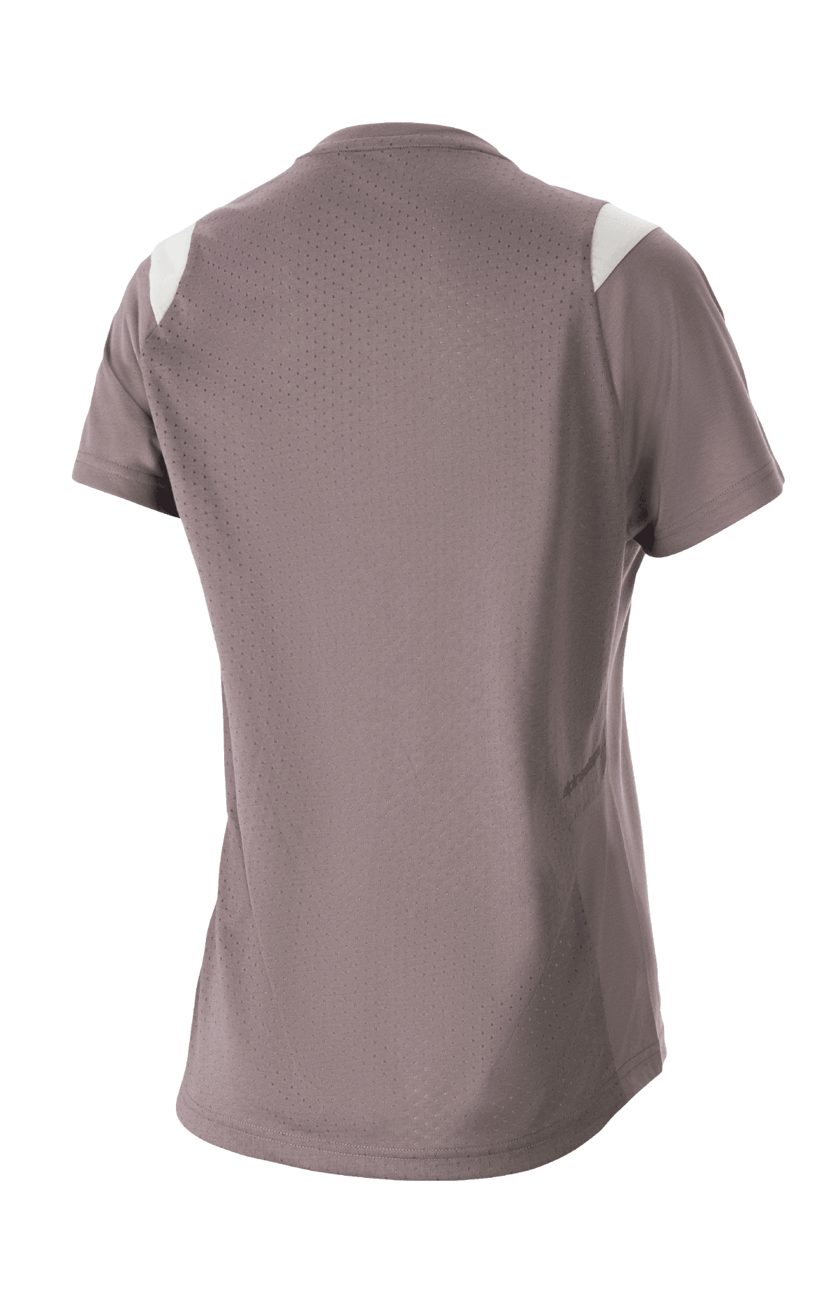 Alpinestars Women Stella Alps Escape Short Sleeve Jersey, Sparrow Gray with white shoulder accents, back view showing extensive perforated mesh for ventilation, DriRelease moisture-wicking fabric, mountain bike apparel for women