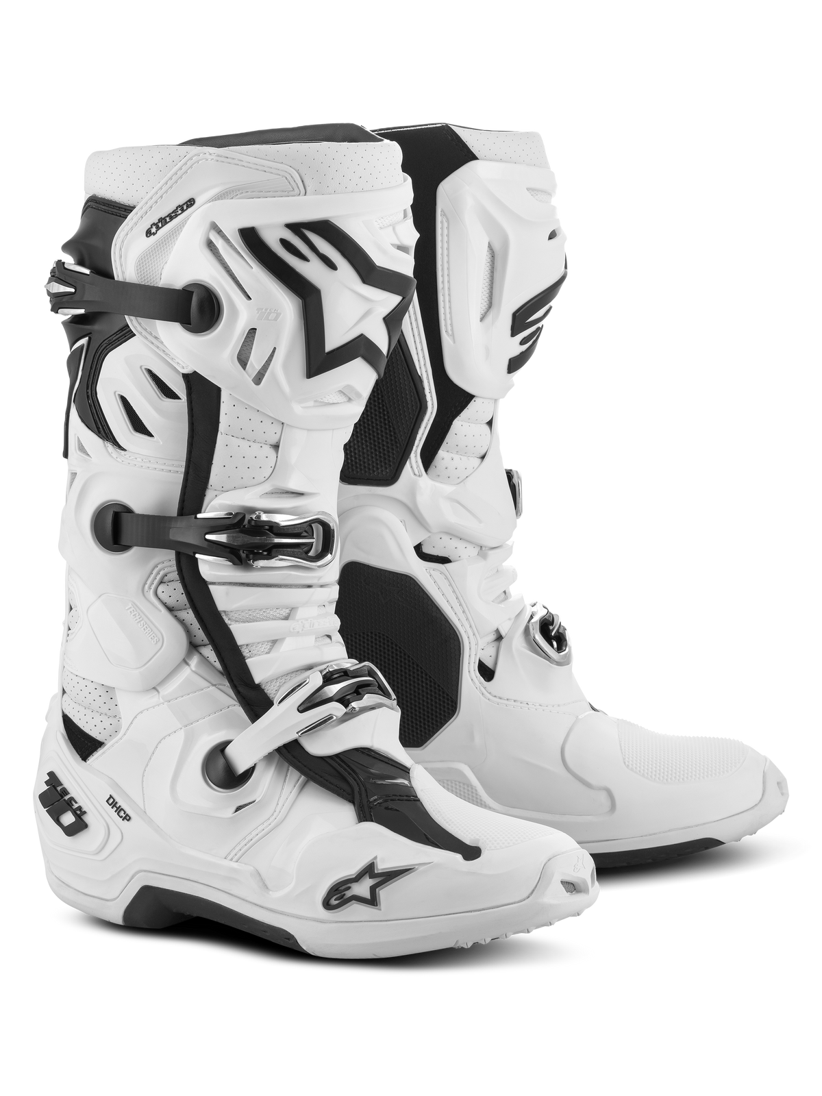 Alpinestars Tech 10 Supervented Stiefel, Motocross-Stiefel, Weiß, mit vorderen Lufteinlassöffnungen, belüfteter Schienbeinplatte und verstellbarem Schnallensystem, Hochleistungs-Offroad-Rennschuh