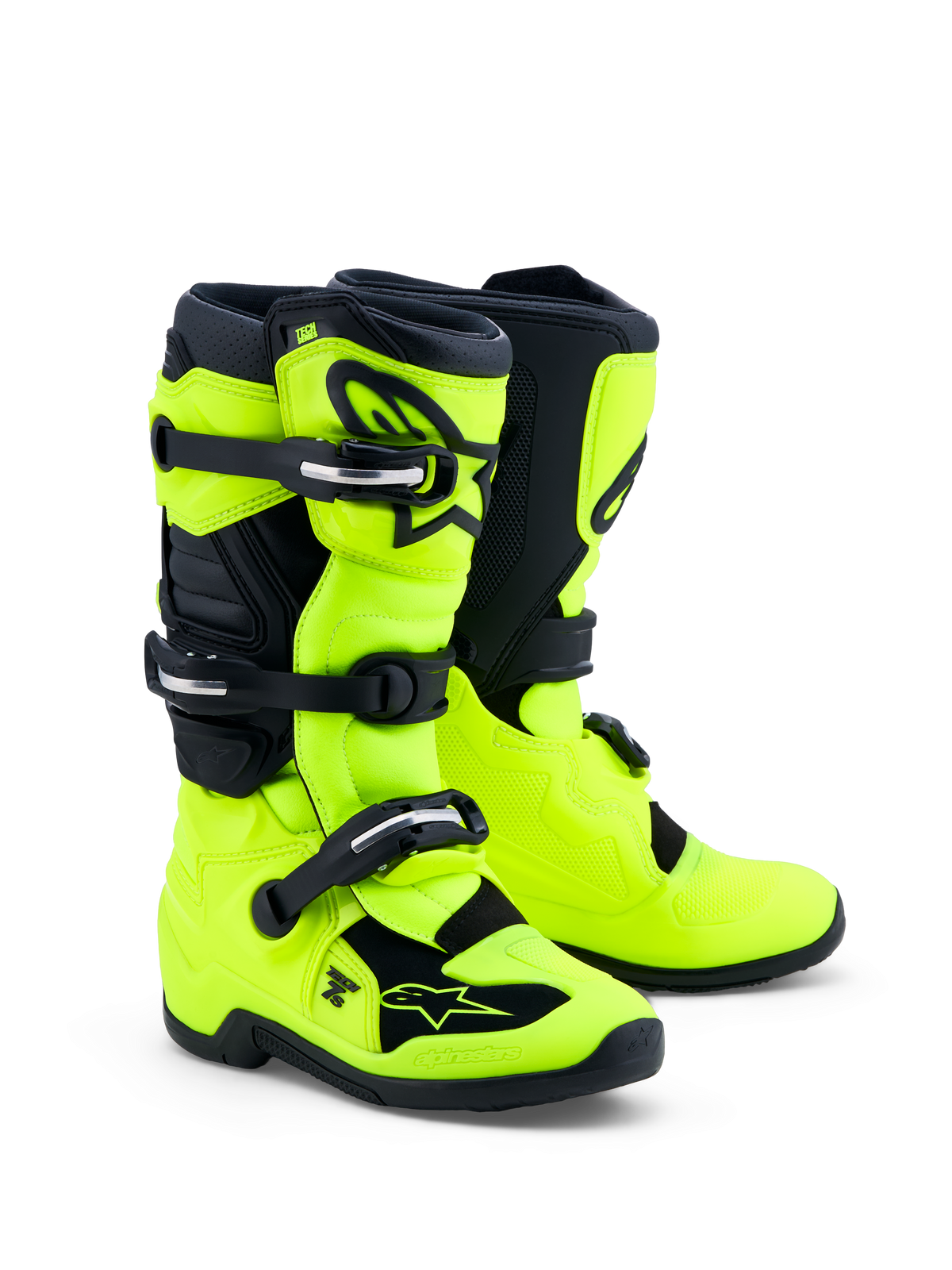 Alpinestars Tech 7S Jugend-Stiefel, Motocross-Stiefel für Kinder, Fluorgelb und Schwarz, mit TPU-Protektoren, Pivot-System und Schnallenverschluss, CE-zertifiziert.