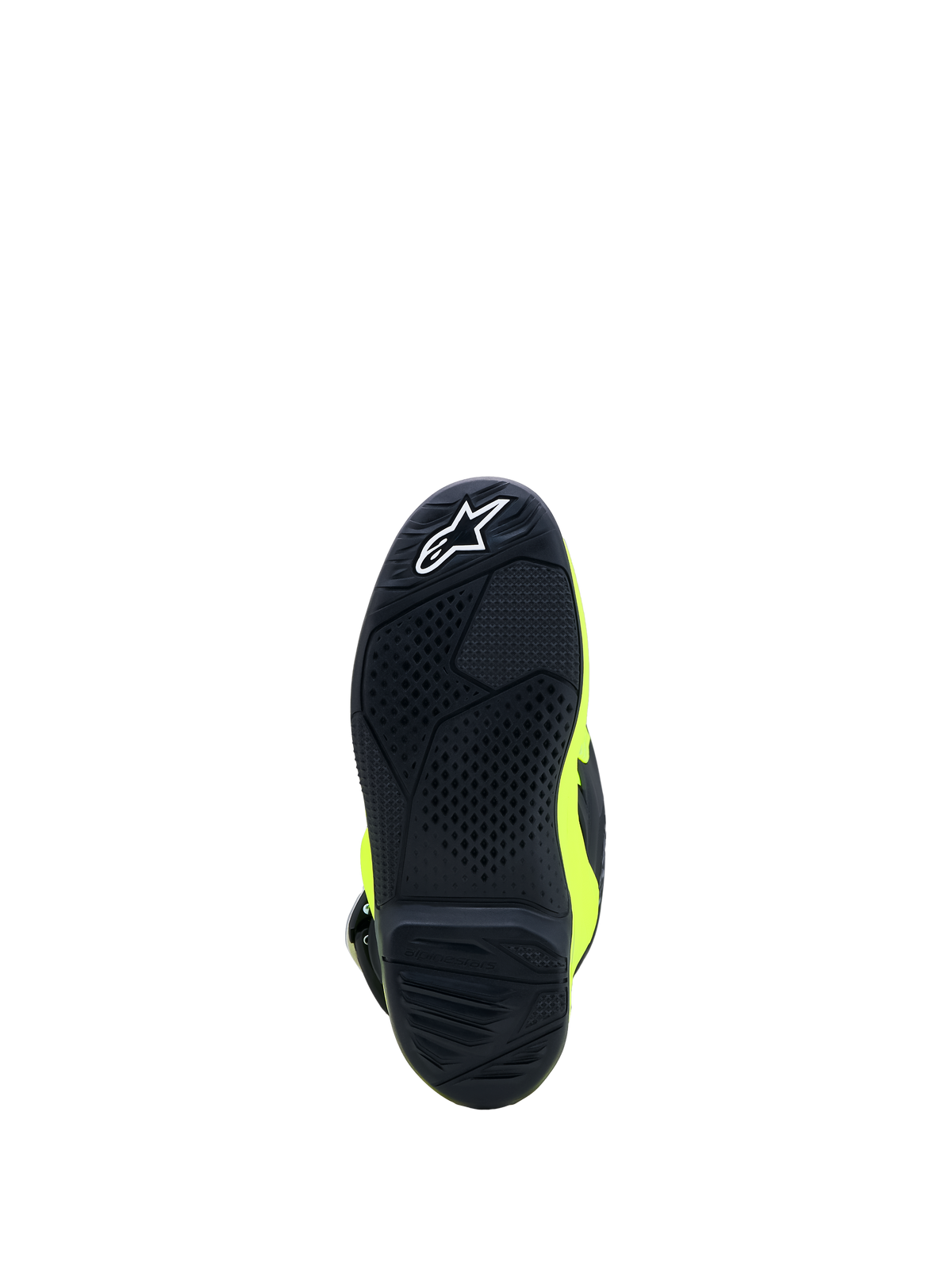 Alpinestars Tech 7S Jugend-Stiefel, Motocross-Stiefel, Gelb Fluo und Schwarz, griffige Gummisohle mit weißem Astars-Logo.