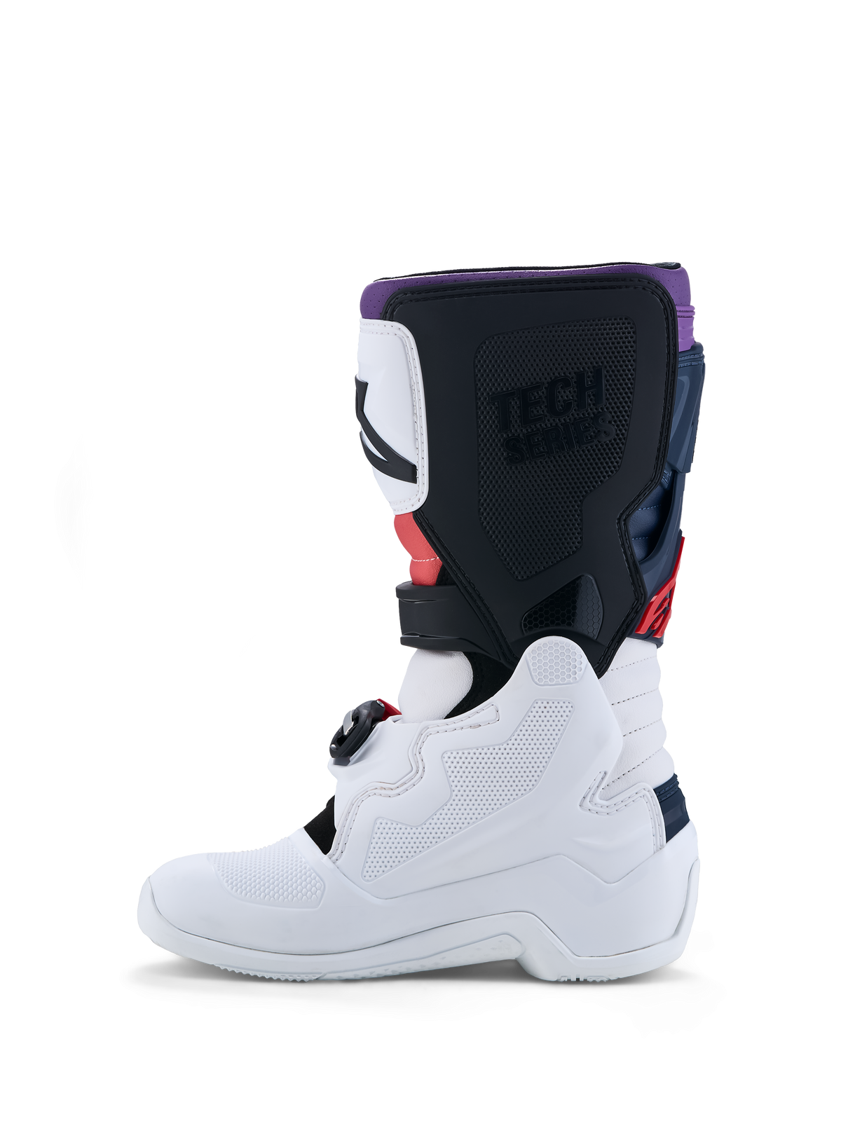 Alpinestars Jugend Tech 7S Motocross-Stiefel in Weiß und Schwarz mit roten Akzenten und robuster TPU-Konstruktion.
