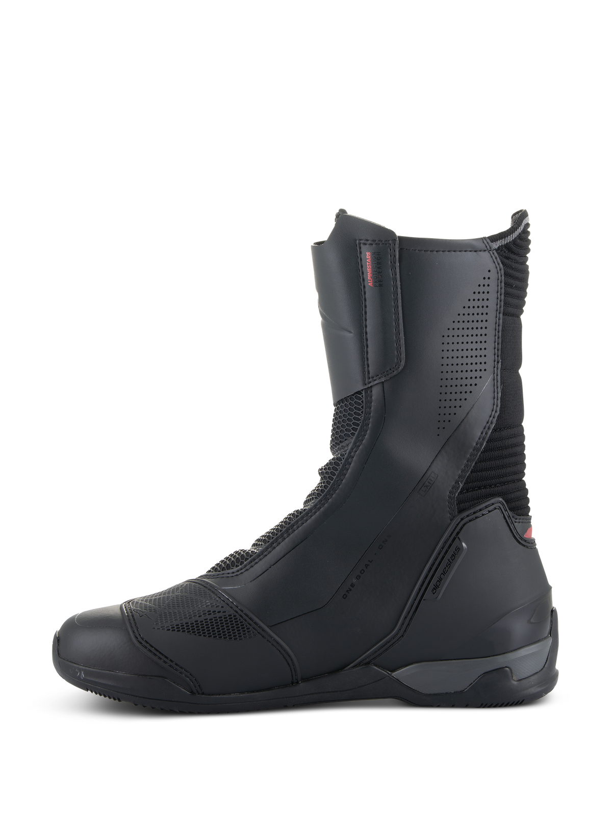 Alpinestars SP-X BOA® Boots, Motorcycle Riding Boots, Black, mid-height design with microfiber and Rideknit mesh panels, featuring a medial zipper and sleek sport profile.