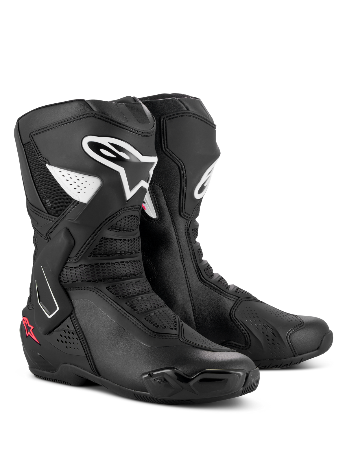 Alpinestars Stella SMX-6 V3 Stiefel, Damen-Performance-Reitstiefel, Schwarz, Weiß und Diva Pink, mit weißen Alpinestars-Logos und pinken Stern-Akzenten, elegante Mikrofaser-Konstruktion mit TPU-Protektoren für Performance auf der Rennstrecke und Straße