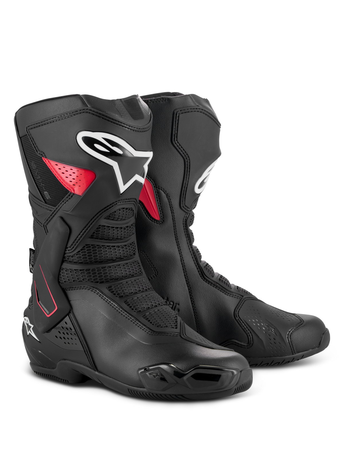 Alpinestars SMX-6 V3 Drystar Stiefel, wasserdichte Performance-Motorradstiefel, Schwarz und Rot, mit seitlicher TPU-Knöchelstütze, verstärkter Schienbeinplatte und Mikrofaser-Konstruktion für Rennstrecke und Straße