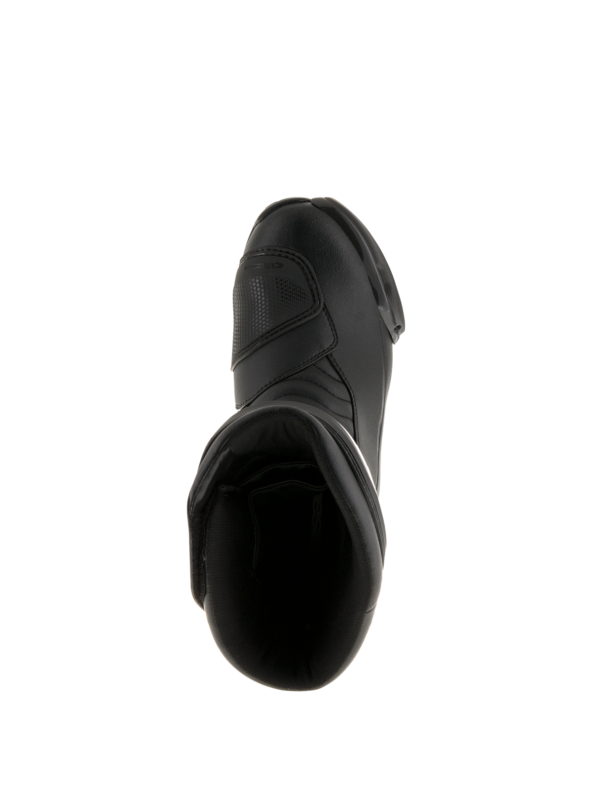 Alpinestars SMX S Wasserdichte Stiefel, Schwarz, Ansicht von oben zeigt die Einstiegsöffnung und das strapazierfähige Mikrofaser-Obermaterial, Sport-Touring-Motorradstiefel