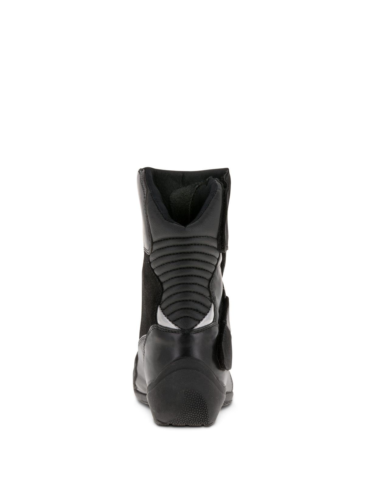 Alpinestars Stella Valencia Wasserdichte Damenstiefel, Schwarz, Rückansicht mit hinteren Akkordeon-Flexzonen, niedrig geschnittene Motorrad-Tourenstiefel aus Leder und Wildleder mit strukturierter Ferse