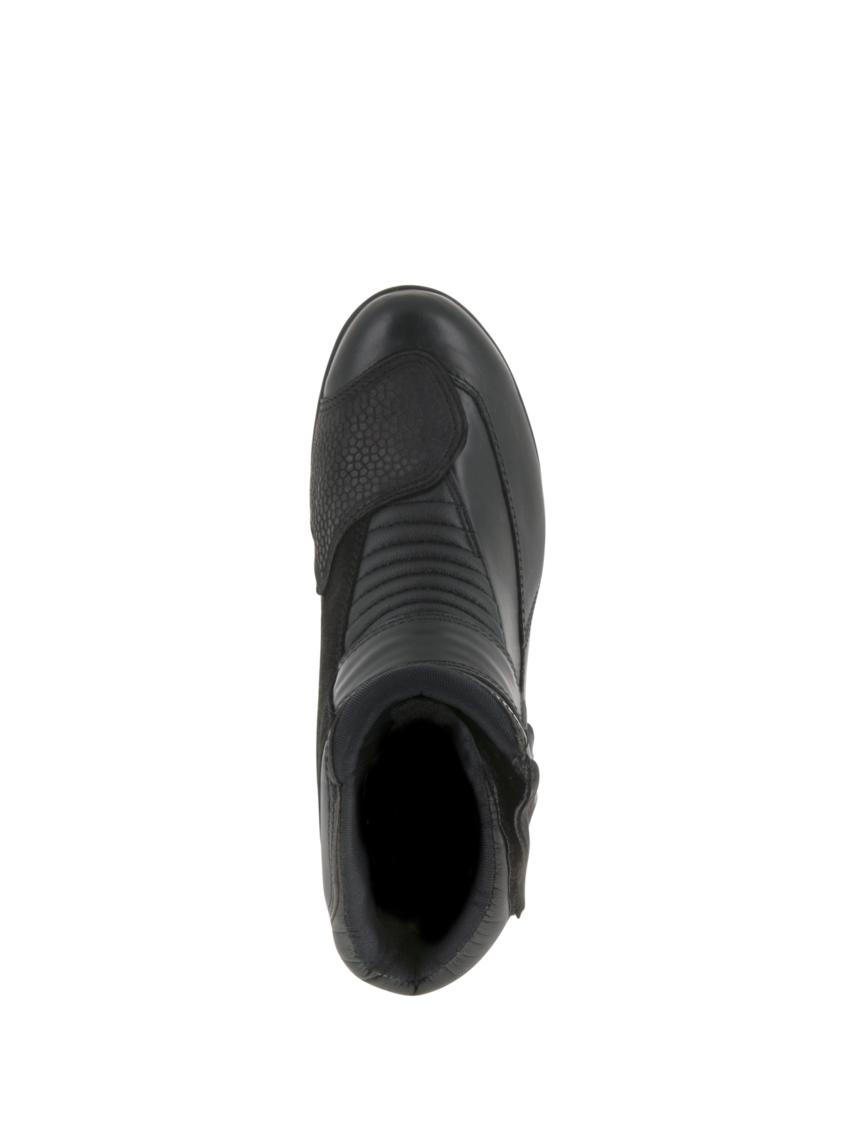 Alpinestars Damen Stella Valencia Wasserdichte Stiefel, Motorradstiefel, Schwarz, Draufsicht zur Hervorhebung der Akkordeon-Flexzonen und des strukturierten Schaltpolsters, niedrig geschnittenes Leder- und Wildleder-Design für Touren