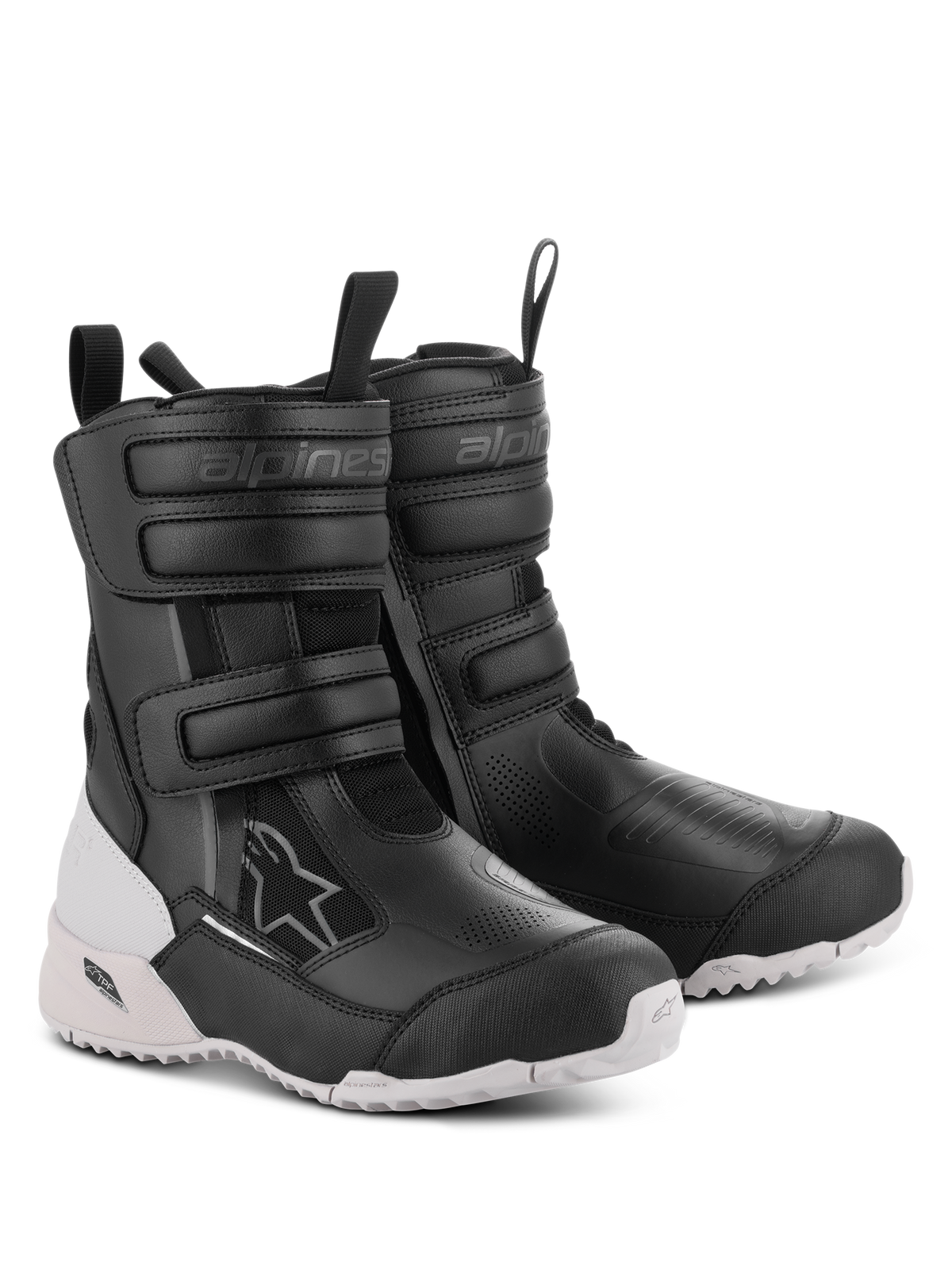 Alpinestars Stella RT-7 Touring Drystar Damenstiefel, Motorradstiefel, Schwarz und Weiß, mit doppelten Klettverschlüssen und Doppelreißverschluss-Einstieg, strapazierfähige Mikrofaser- und Textilkonstruktion, weiße robuste Stollensohle mit TPF-Schutz, Adventure-taugliches Design