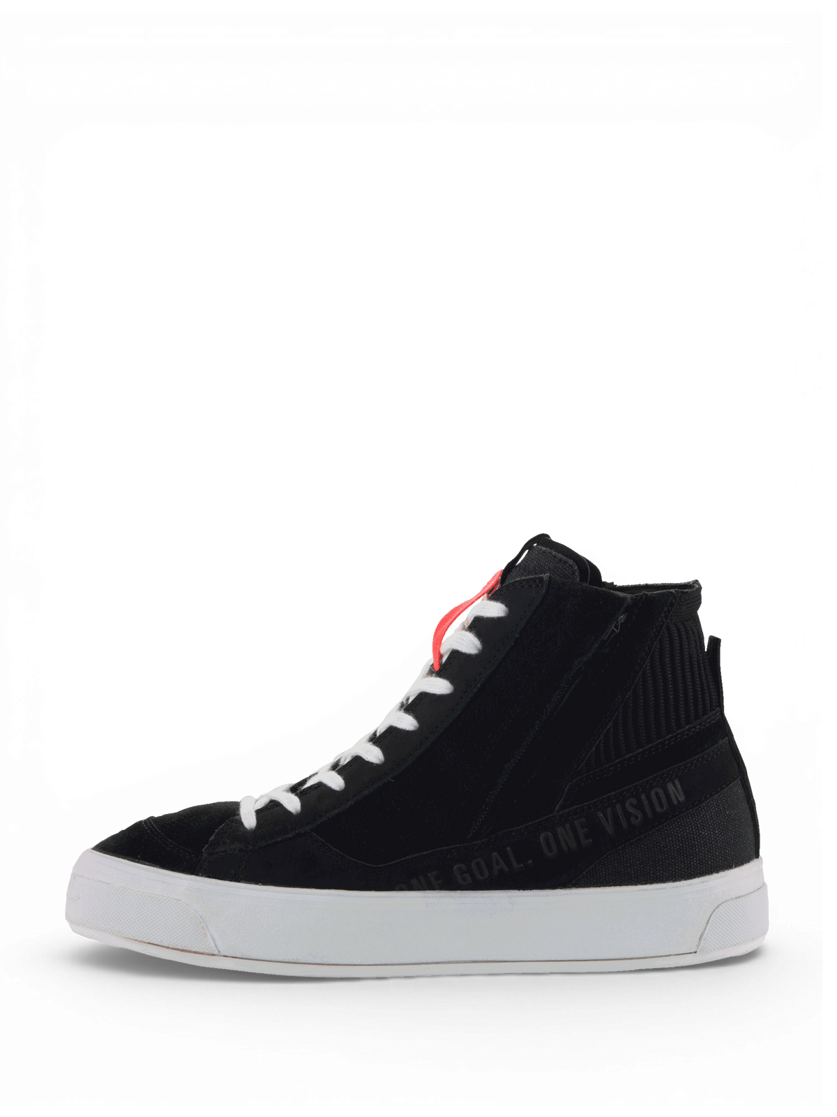 Alpinestars Stella Stated Podium Shoes, women's black urban riding sneakers with skate-inspired style and white soles.