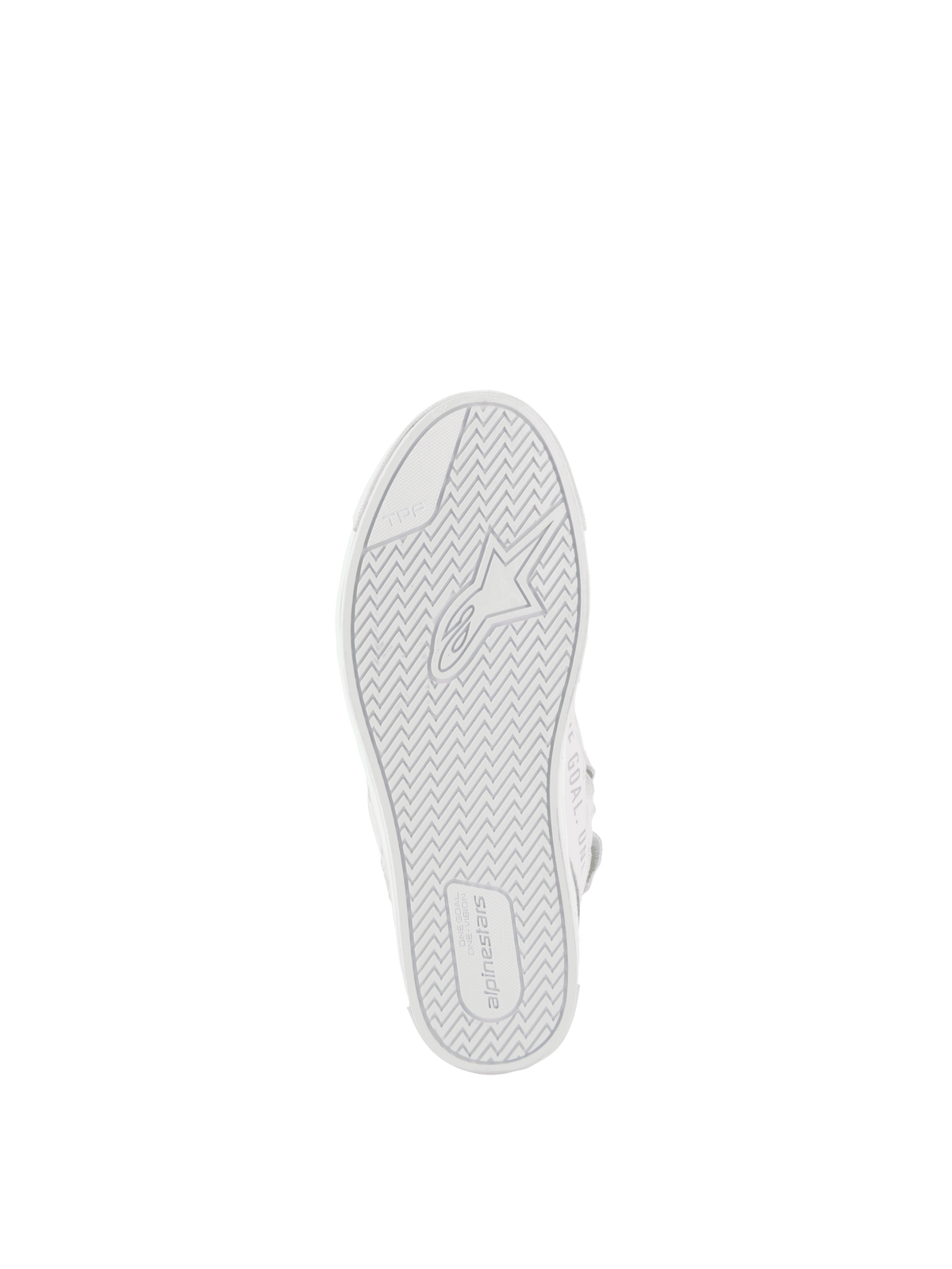Alpinestars Stella Stated Podium Schuhe, weiße vulkanisierte Gummisohle mit griffigem Profil für Damen-Motorradschuhe.