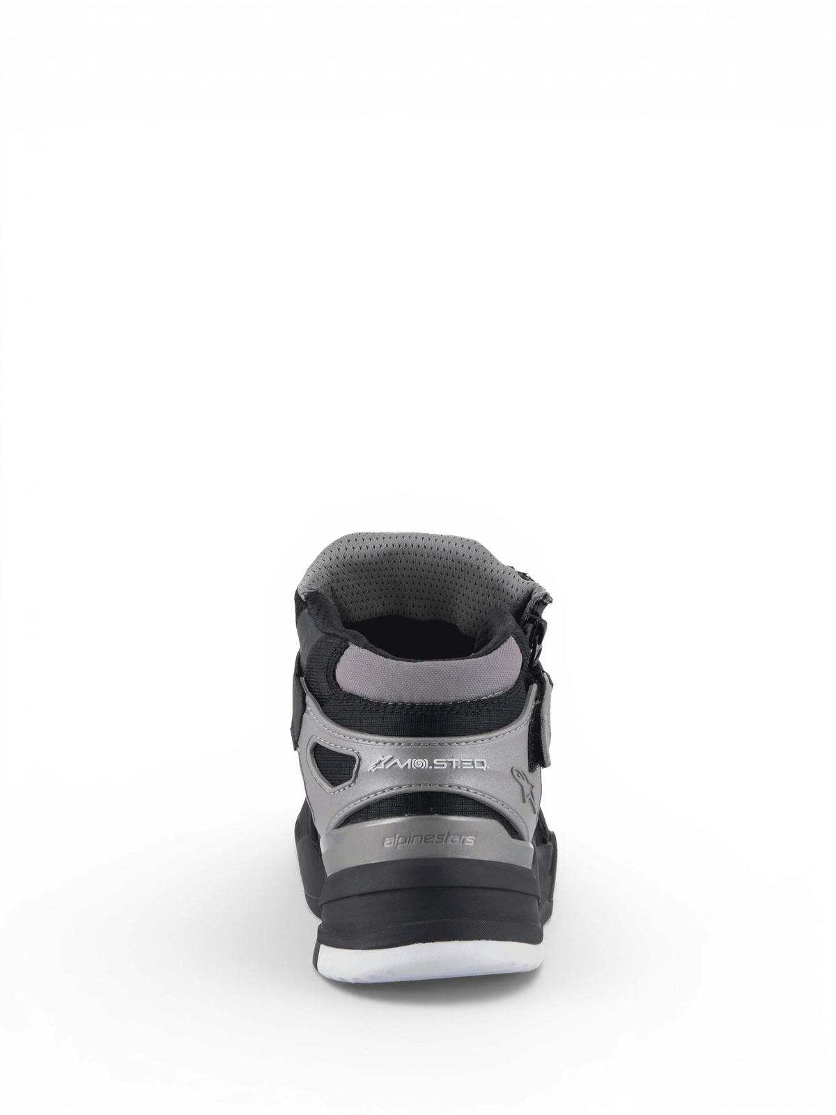 Alpinestars Speedflight Street Schuhe, urbane Motorradschuhe in Schwarz und Gunmetal-Grau, Rückansicht mit Knöchelscheiben.