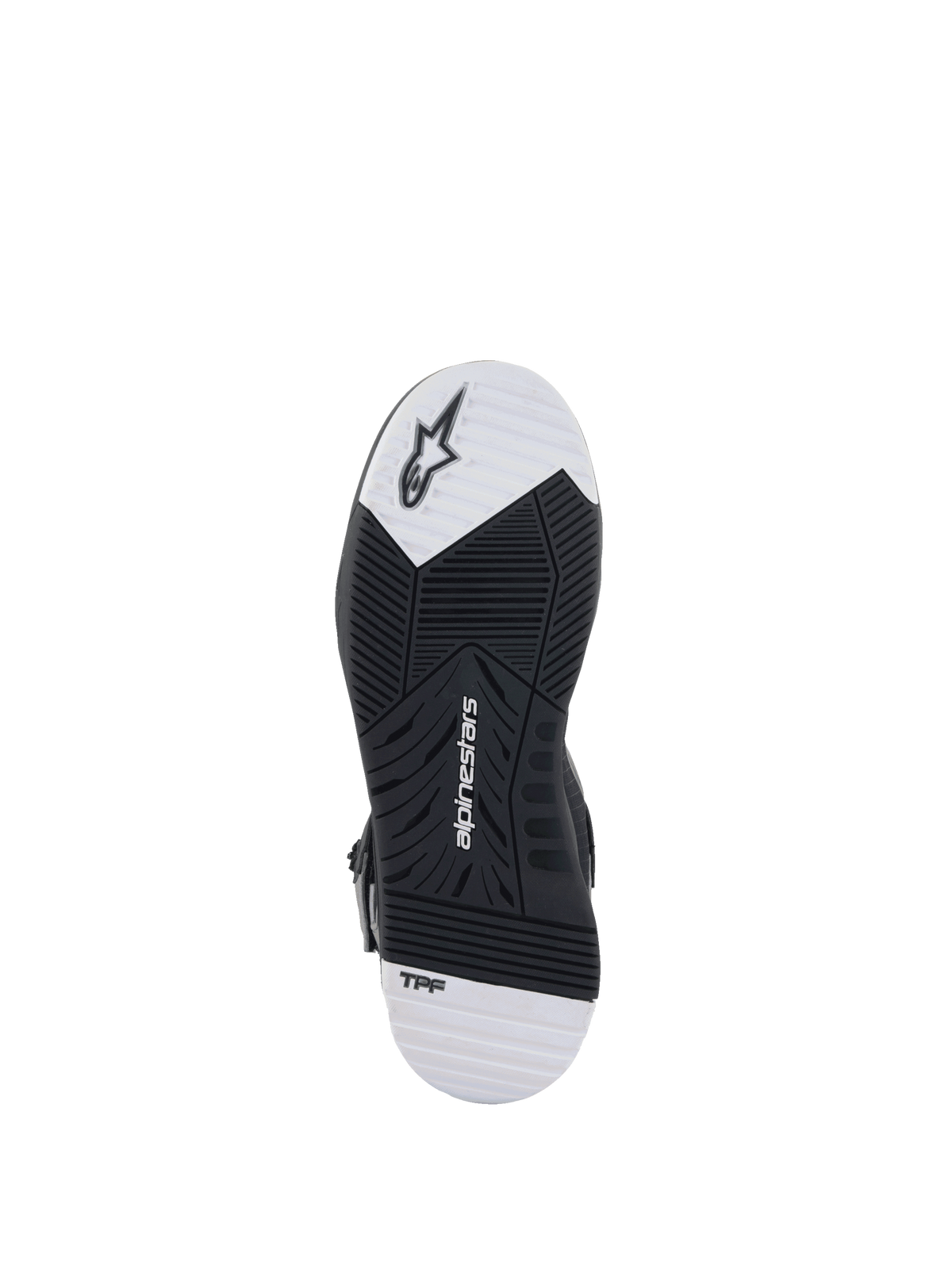 Alpinestars Speedflight Street Schuhe, Motorradschuhsohle, Schwarz und Weiß, Gummi mit doppelter Dichte und TPF-Technologie.