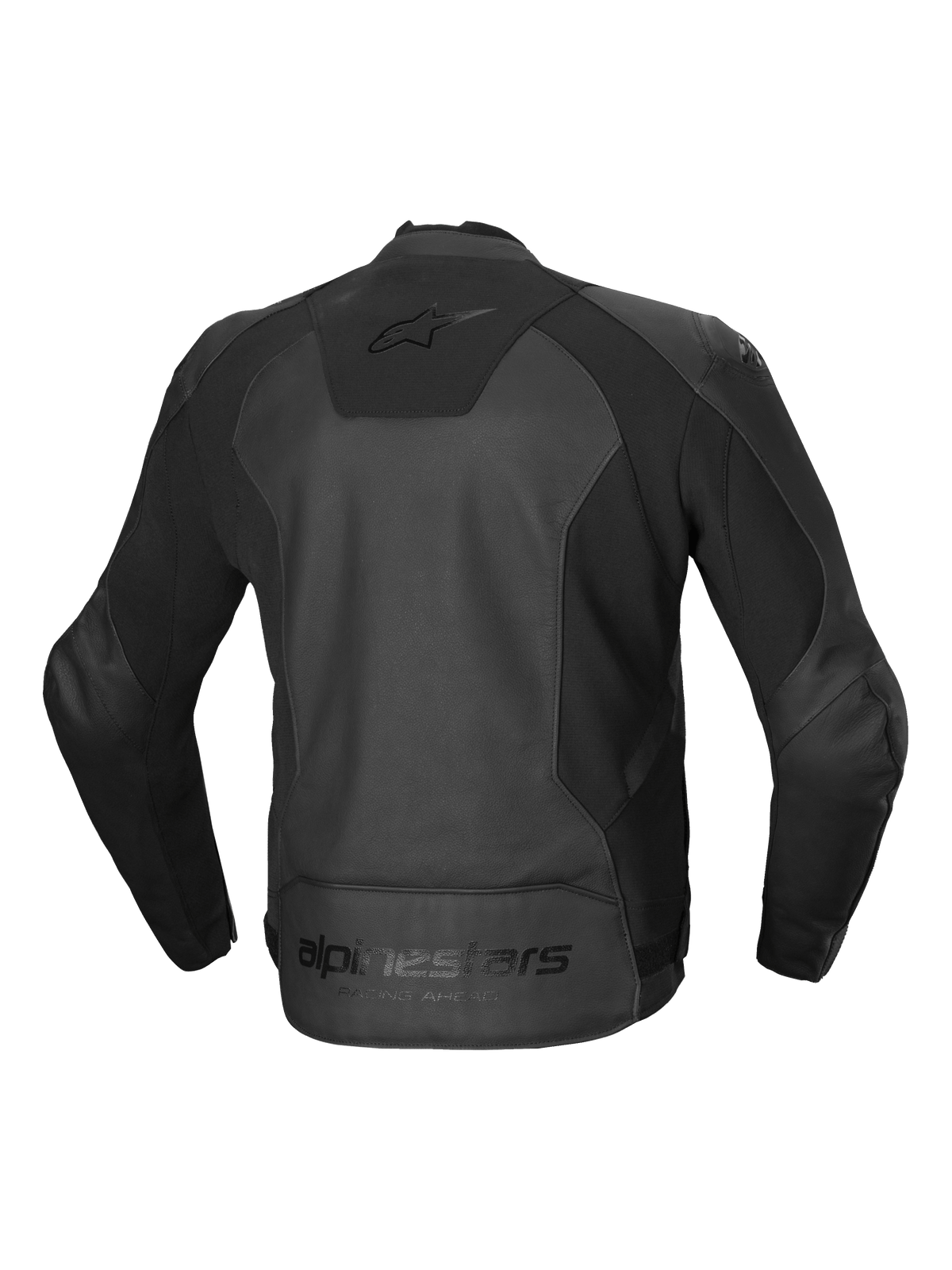 Alpinestars Faster V3 Lederjacke, Herren-Sport-Reitjacke, Rückansicht in Schwarz, CE-zertifiziert Klasse AA mit fortgeschrittenen HRSF-Stretcheinsätzen und ergonomischem Design