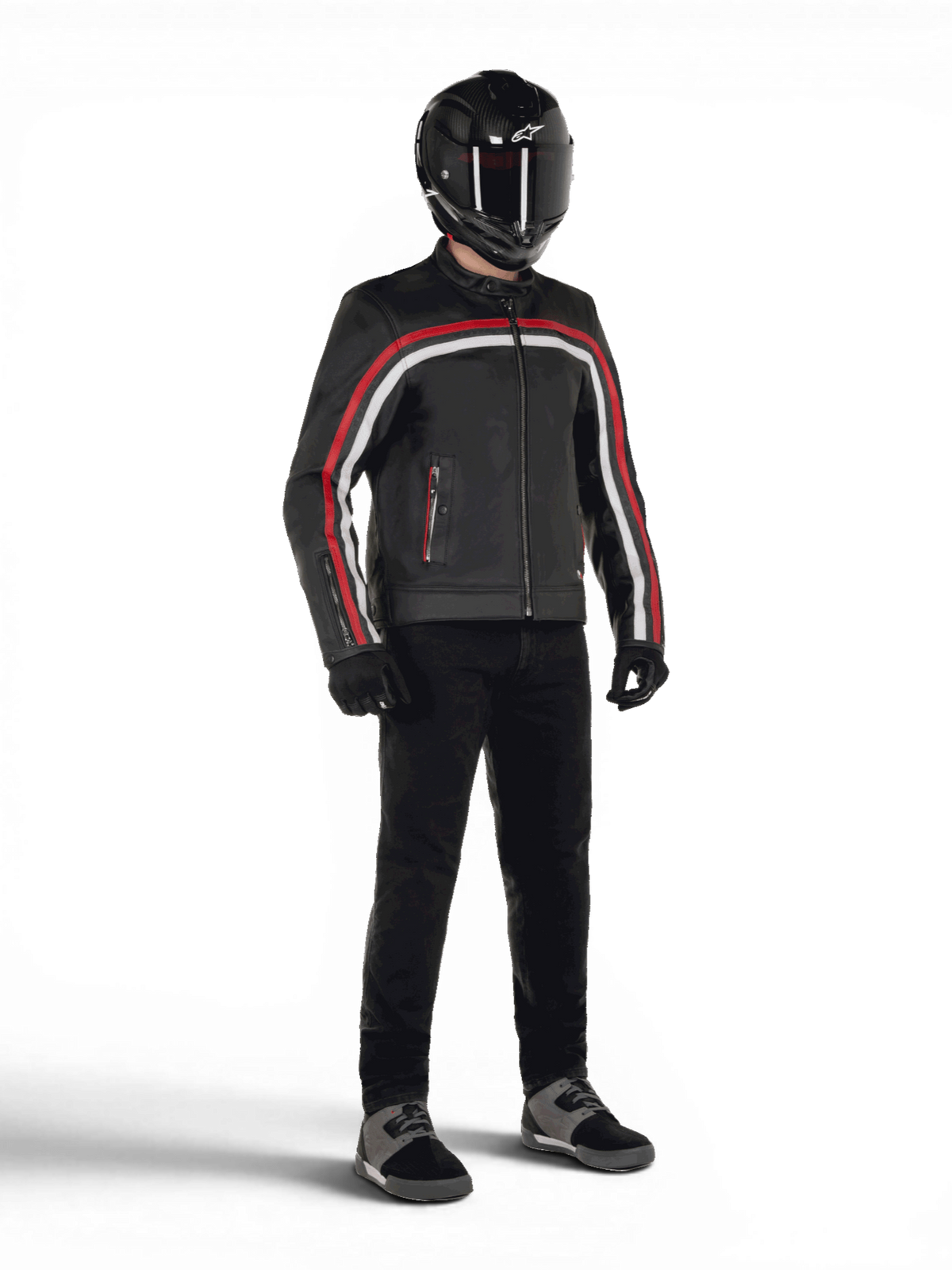 Alpinestars Dyno Lederjacke, schwarzes und rubinrotes Rindsleder, Urban-Motorradjacke für Herren, Tech-Air® ready.
