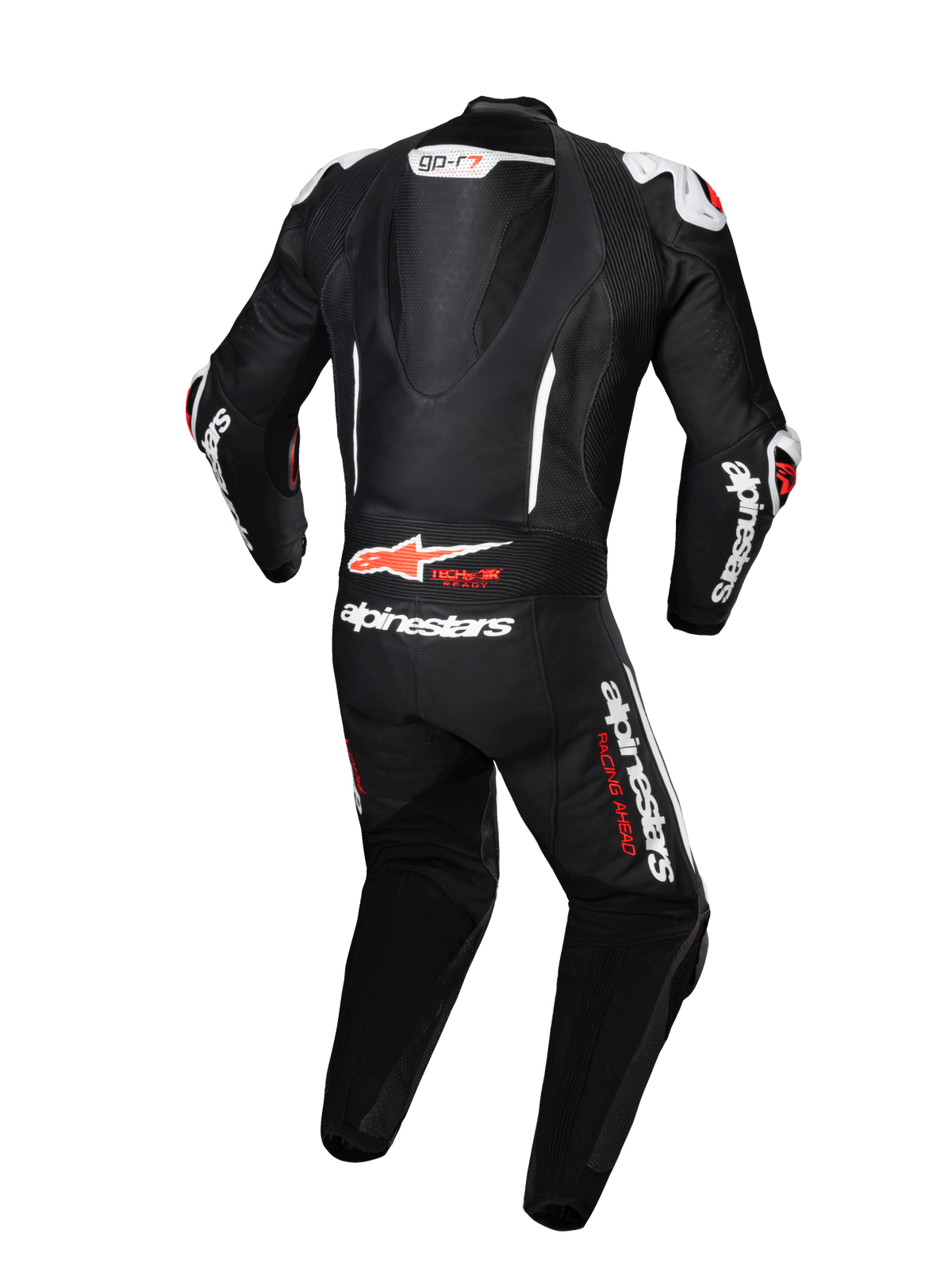 Alpinestars GP-R7 1-Piece Leather Suit, black and white Tech-Air ready racing gear with aerodynamic speed hump.
