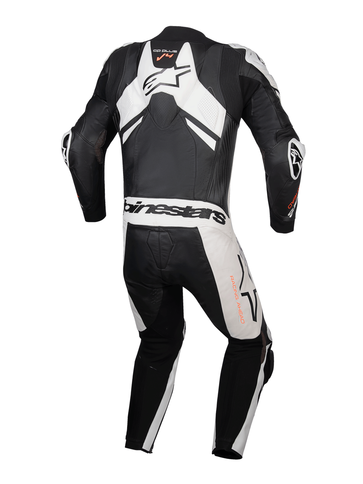 Alpinestars GP Plus V4 Sprint Lederkombi, 1-Teiliger Motorradrennanzug für Herren, Schwarz und Weiß, Leder mit Aero-Höcker, Rückansicht.