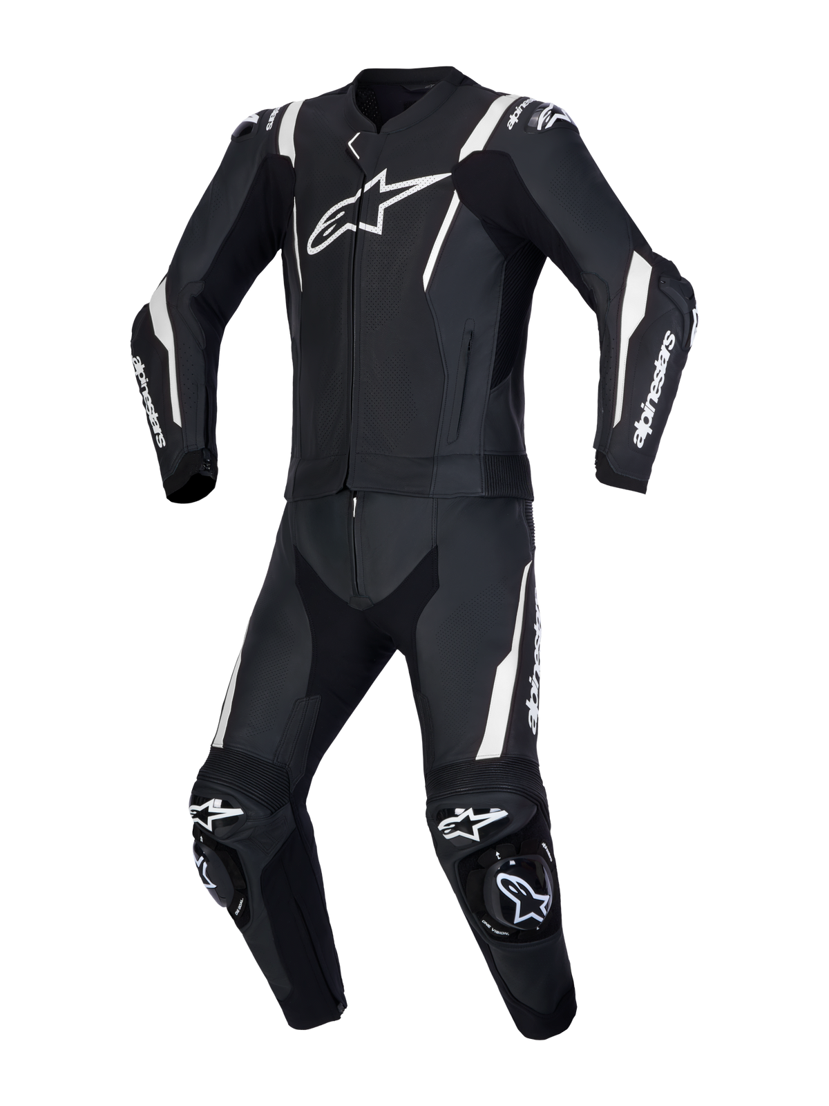 Alpinestars Missile V3 Leather Suit - 2 Piece, Black and White, AAA-certified motorcycle racing leather suit with DFS protection and pre-curved race fit
