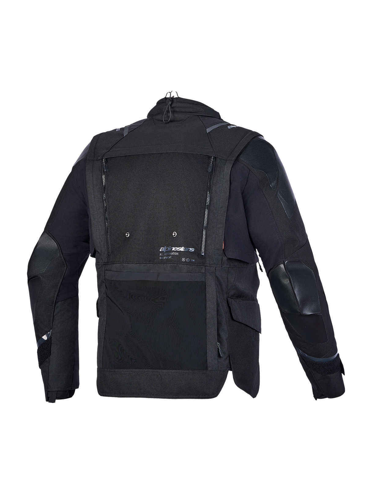 Alpinestars Harok V2 Drystar Jacket, Men's Adventure Motorcycle Jacket, Black, rear view showing mesh ventilation panel, waterproof construction, and protective armor details