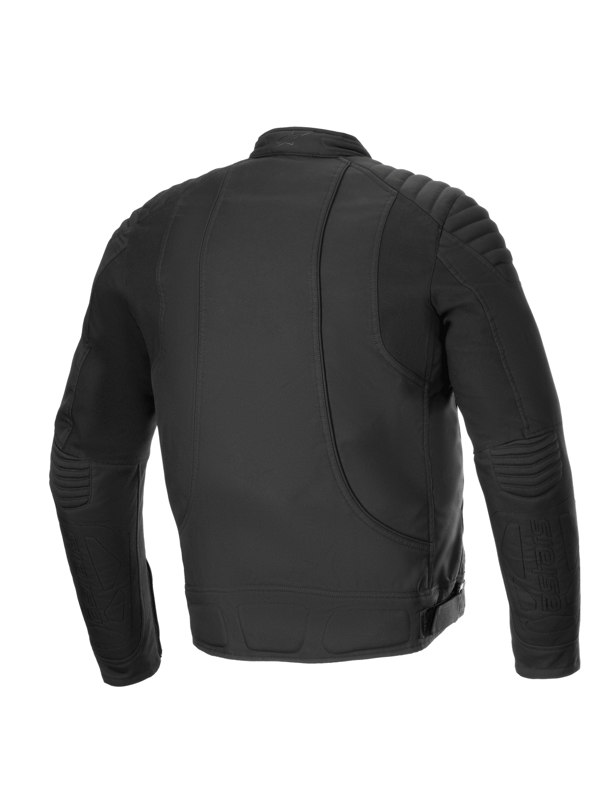 Alpinestars Clayton Wasserabweisend Jacke, urbane Motorradjacke, Rückansicht, Schwarz, mit gesteppten Schulterdetails und Stretch-Einsätzen für optimalen Fahrkomfort