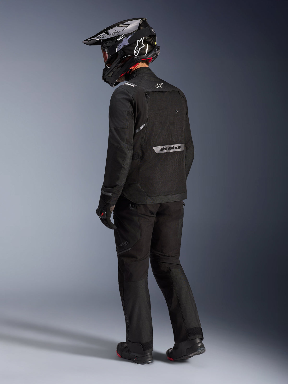 Alpinestars Cusco Drystar® Jacket, black textile adventure motorcycle jacket for men, rear view with reflective branding.