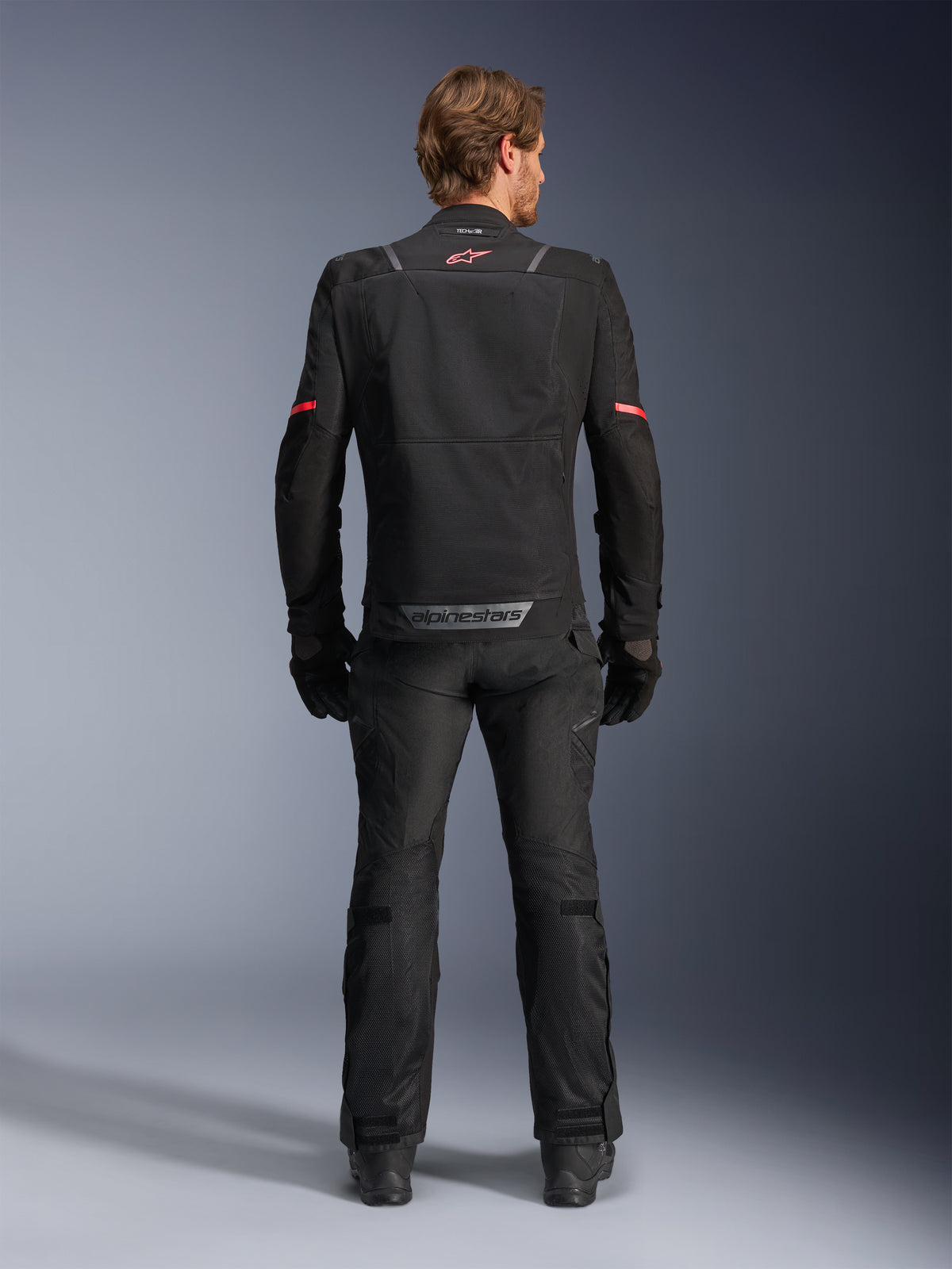 Alpinestars ST-2 Air Jacke, Motorrad-Touringjacke für Herren, Schwarz, Rückansicht mit Mesh-Belüftungseinsätzen, rotem Logo und Tech-Air® Ready System, CE-zertifiziert AA.
