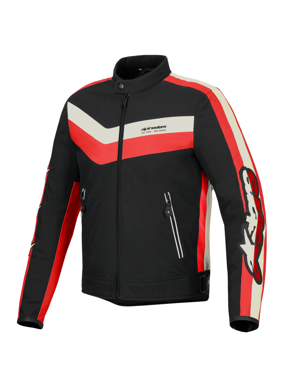 Alpinestars T-Dyno Wasserabweisend Jacke, Herren-Motorradjacke, Schwarz, Leuchtend Rot und Ecrü, CE-zertifiziert mit vintage-inspiriertem Biker-Design