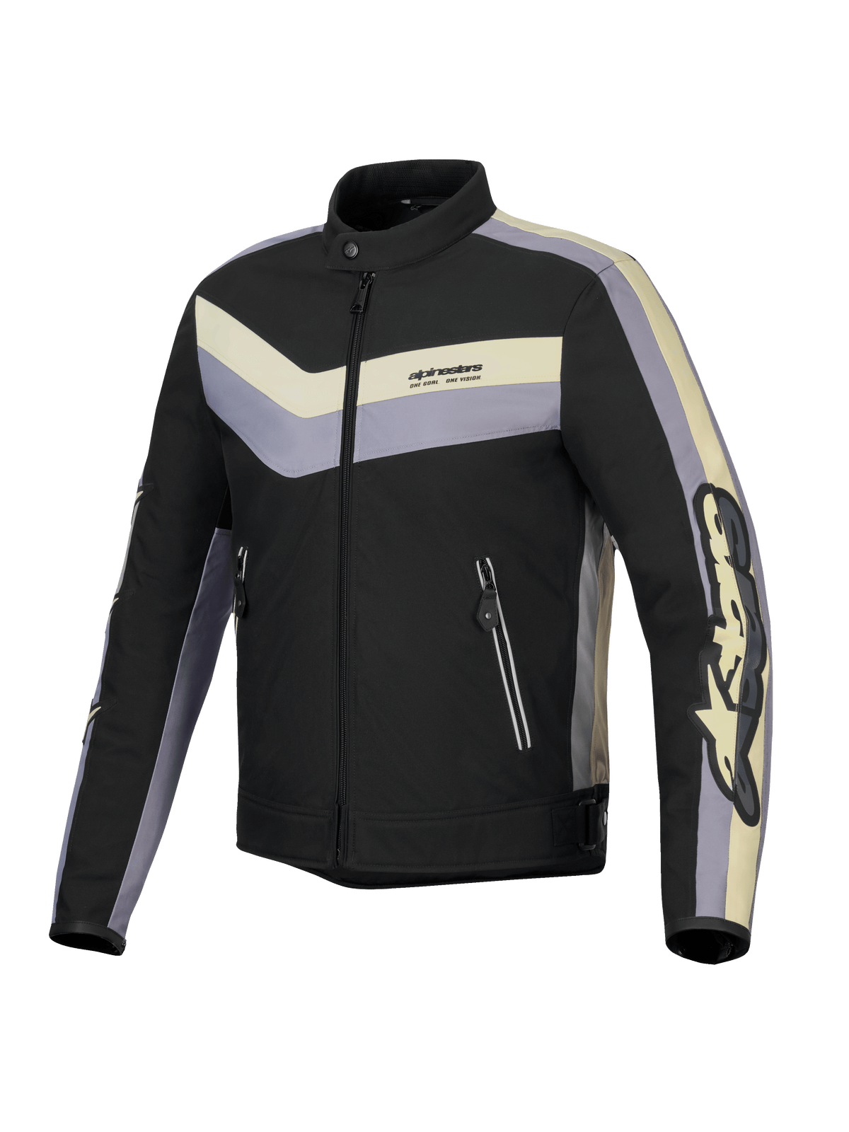 Alpinestars T-Dyno Wasserabweisend Jacke, Herren-Motorradjacke, Schwarz, Dunkelgrau und Ecru, CE-zertifiziert mit vintage-inspirierter Biker-Passform