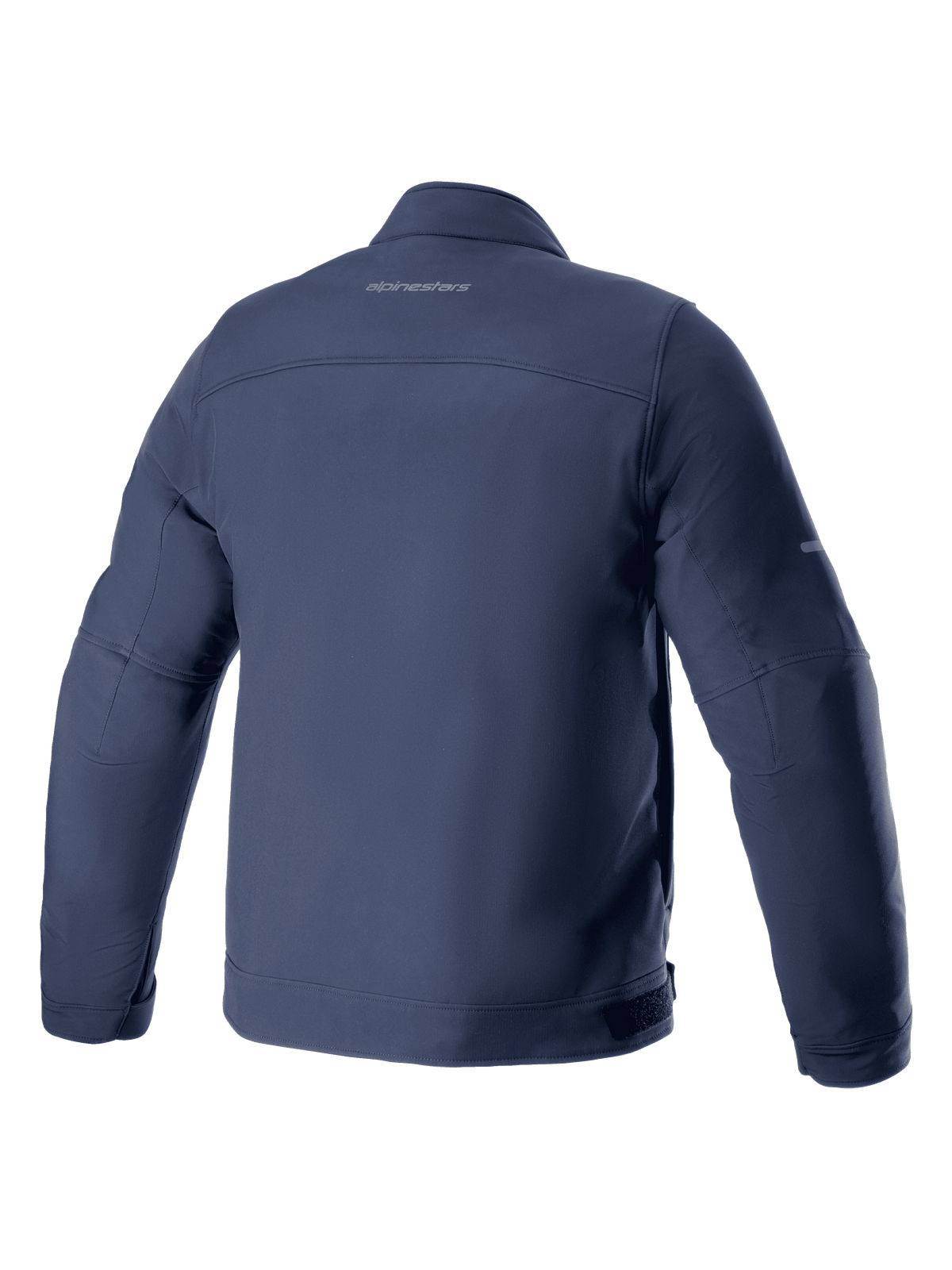 Alpinestars Husker Waterproof Jacket, Motorcycle Jacket, Night Navy, Back view, stretch softshell textile with subtle branding on the upper back, urban styling with waterproof and windproof features