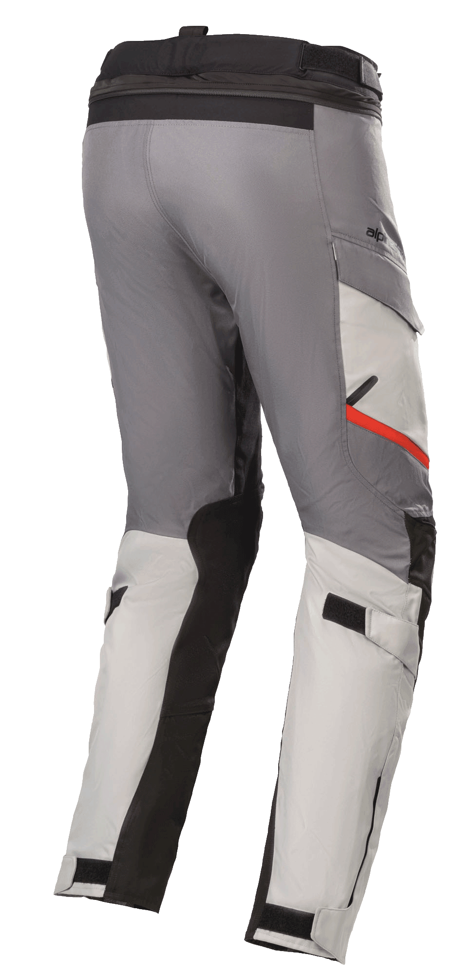 Alpinestars Andes V3 Drystar® Hose, Motorrad-Tourenhose, Ice Gray und Dunkelgrau, mit schwarzen Verstärkungseinsätzen und einem roten Akzent an der Tasche, verstellbarer Bund und Wadenriemen, strapazierfähige Textilkonstruktion für Adventure-Touren