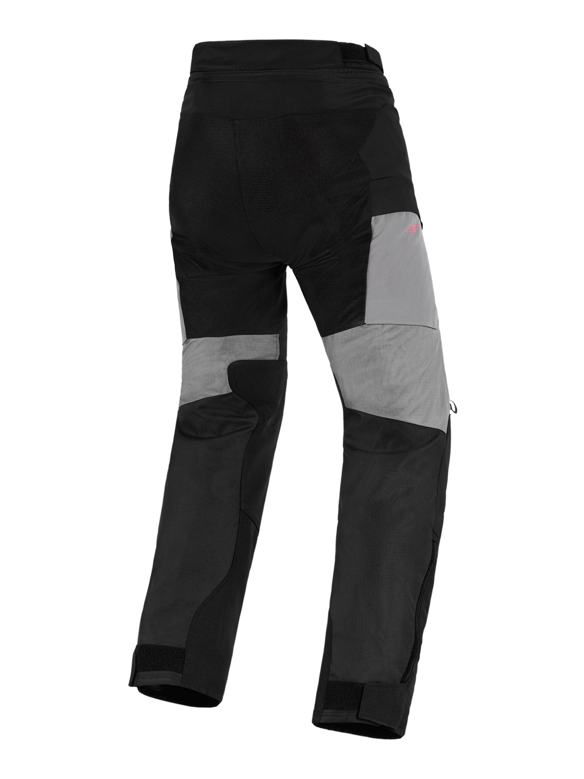 Alpinestars Stella Andes V4 Drystar® Pants, Women's Adventure Motorcycle Pants, Black and Dark Gray, rear view featuring gray panels on the back of the legs, durable ripstop reinforcements on the seat, and stretch zones for mobility in a waterproof textile design.