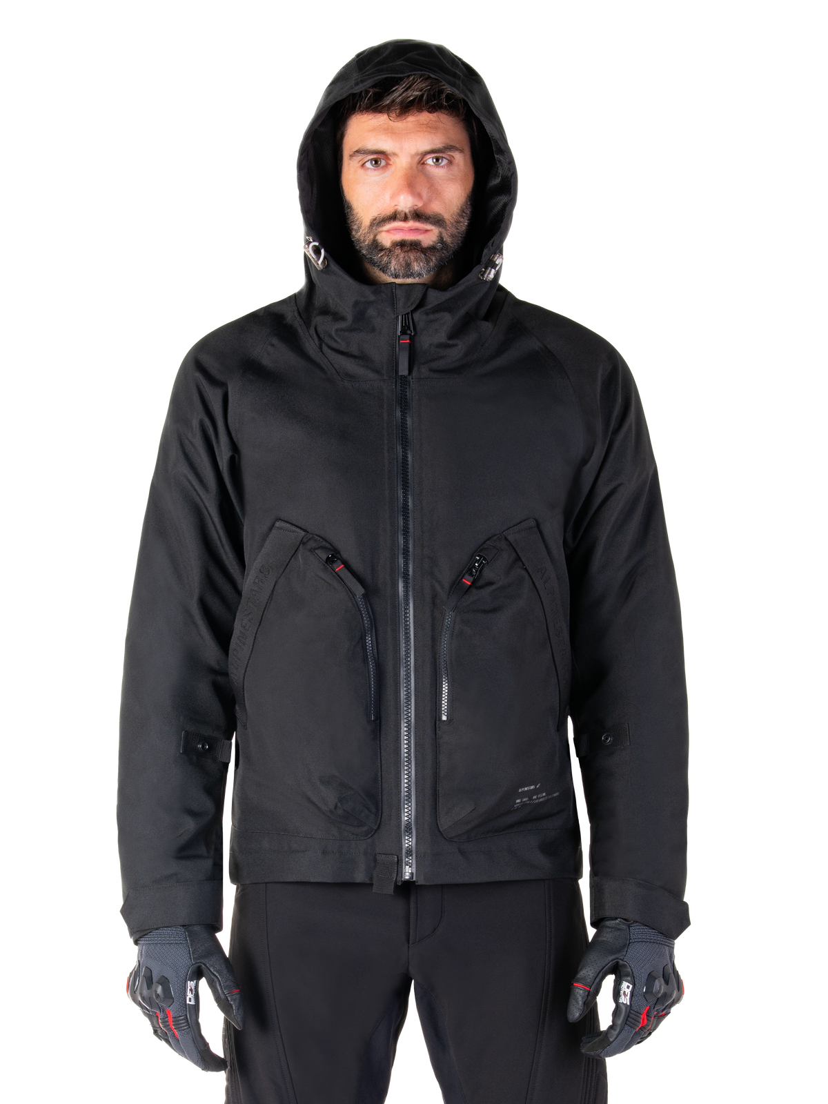 Alpinestars Morush Wasserdicht Parka, urbane Motorradjacke für Herren, Schwarz, wasserdichtes Textilgewebe mit sturmfester Kapuze und großen Utility-Taschen, minimalistisches Design.