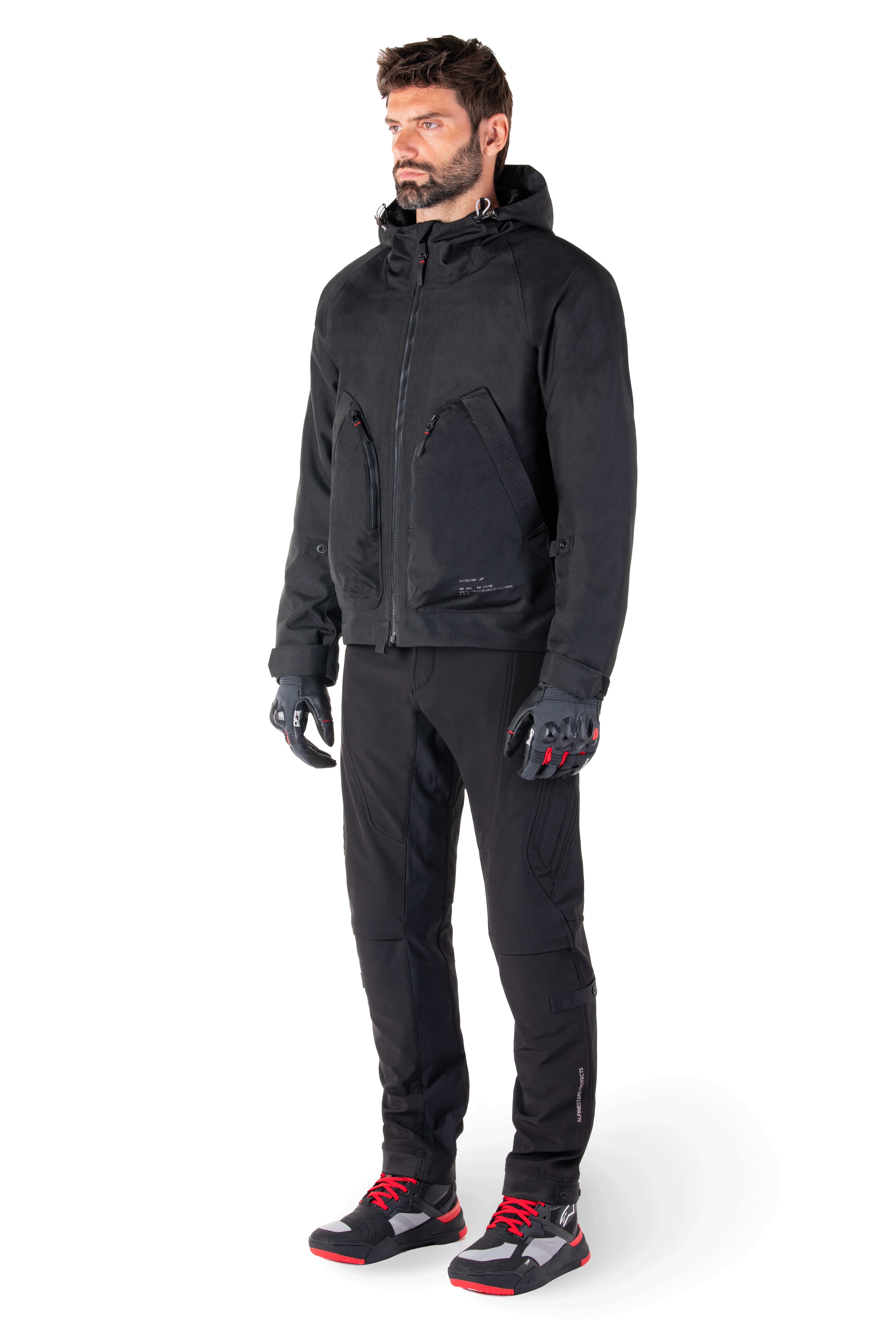 Alpinestars Morush Wasserdichter Parka, Schwarz, urbane Textil-Motorradjacke mit sturmsicherer Kapuze und CE-Rüstung.